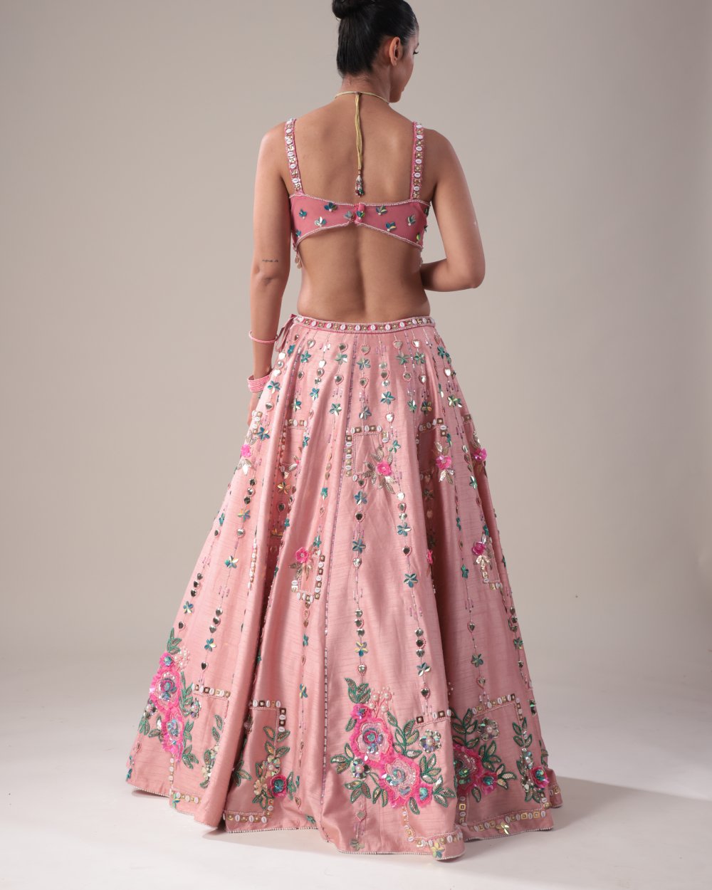 Pink Mirror & Thread Embroidered Lehenga Set
