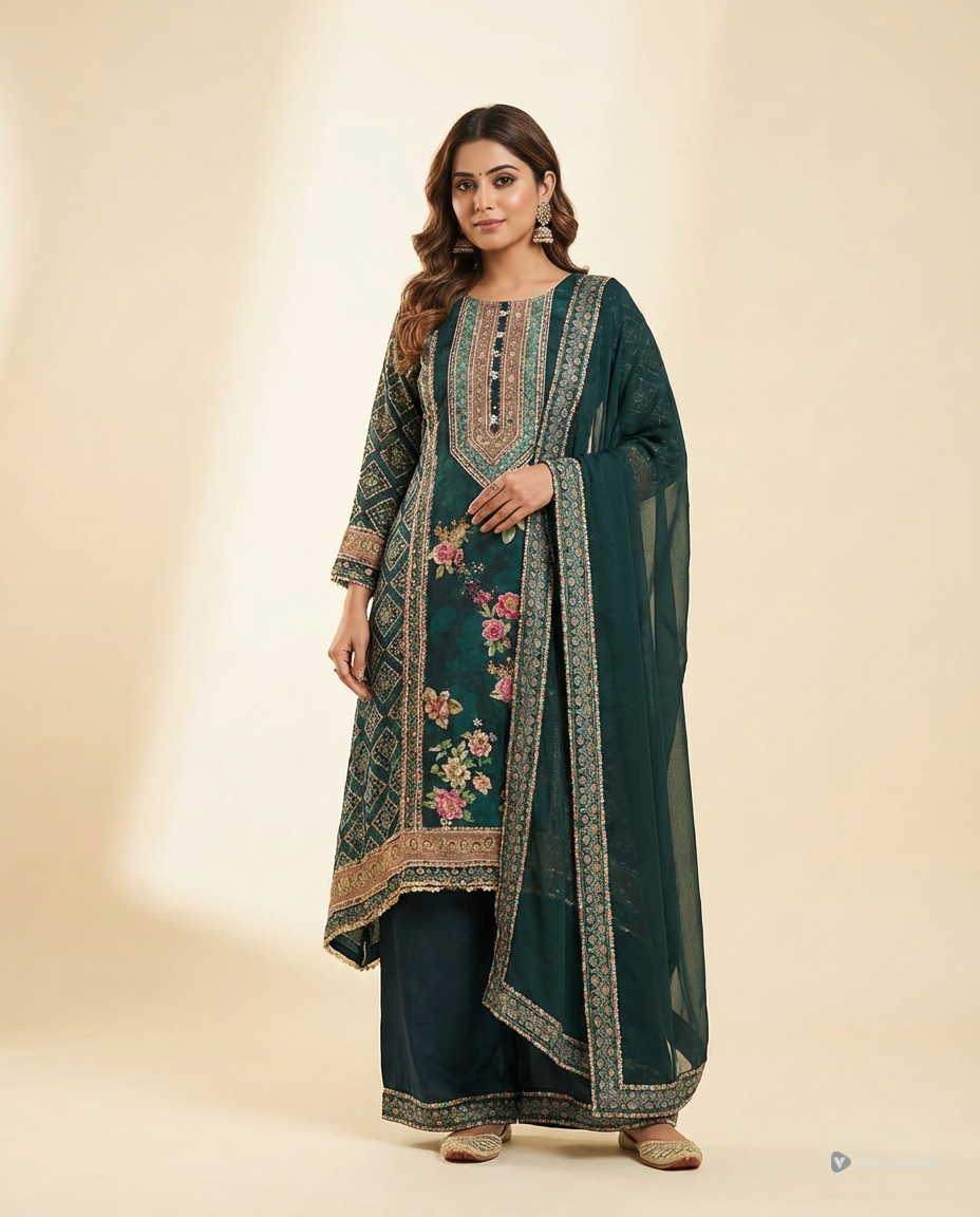 Peacock Blue Green Pant Suit