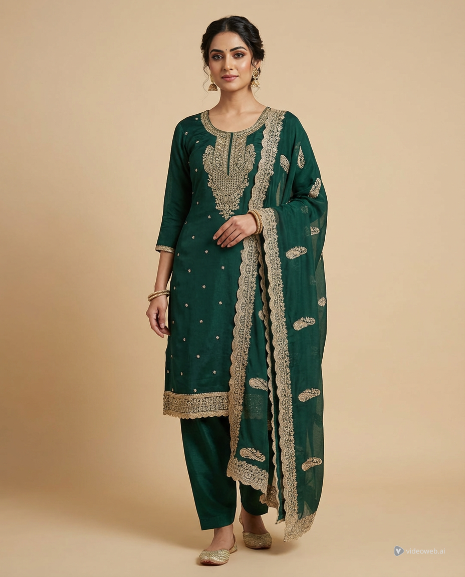 Deep Green Embroidered Salwar Suit