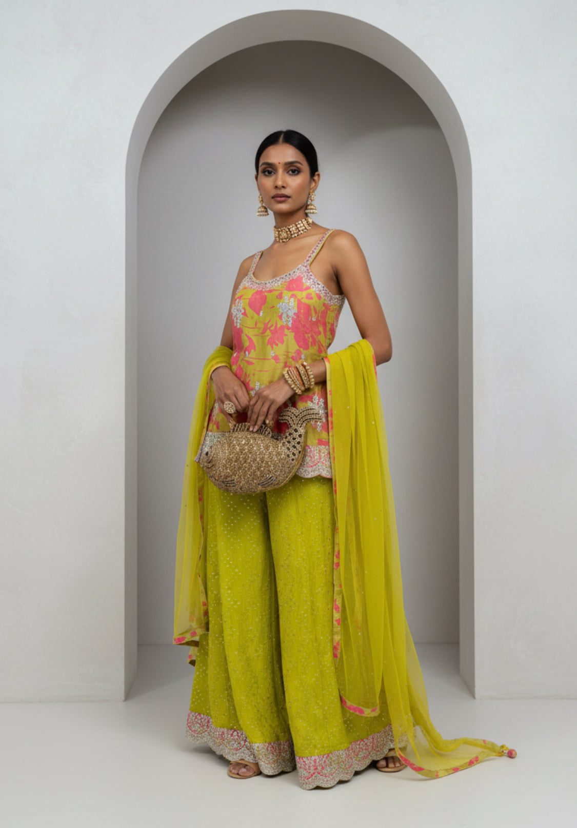 Floral Sharara Set with Embellished Dupatta
