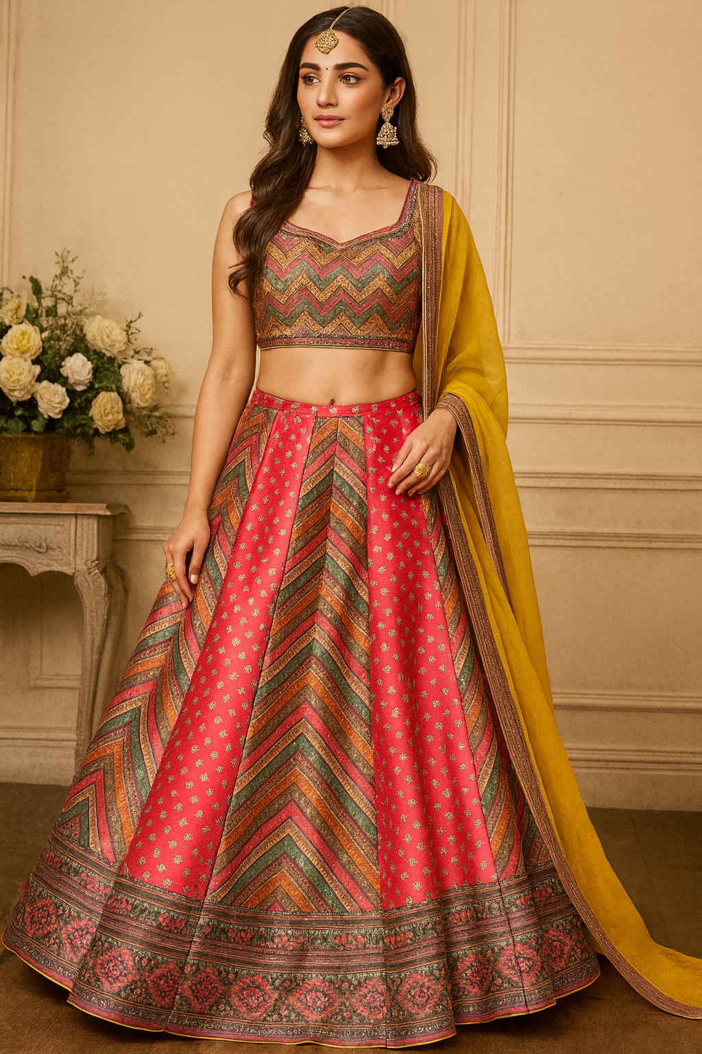 Multicolor Chevron Lehenga Set
