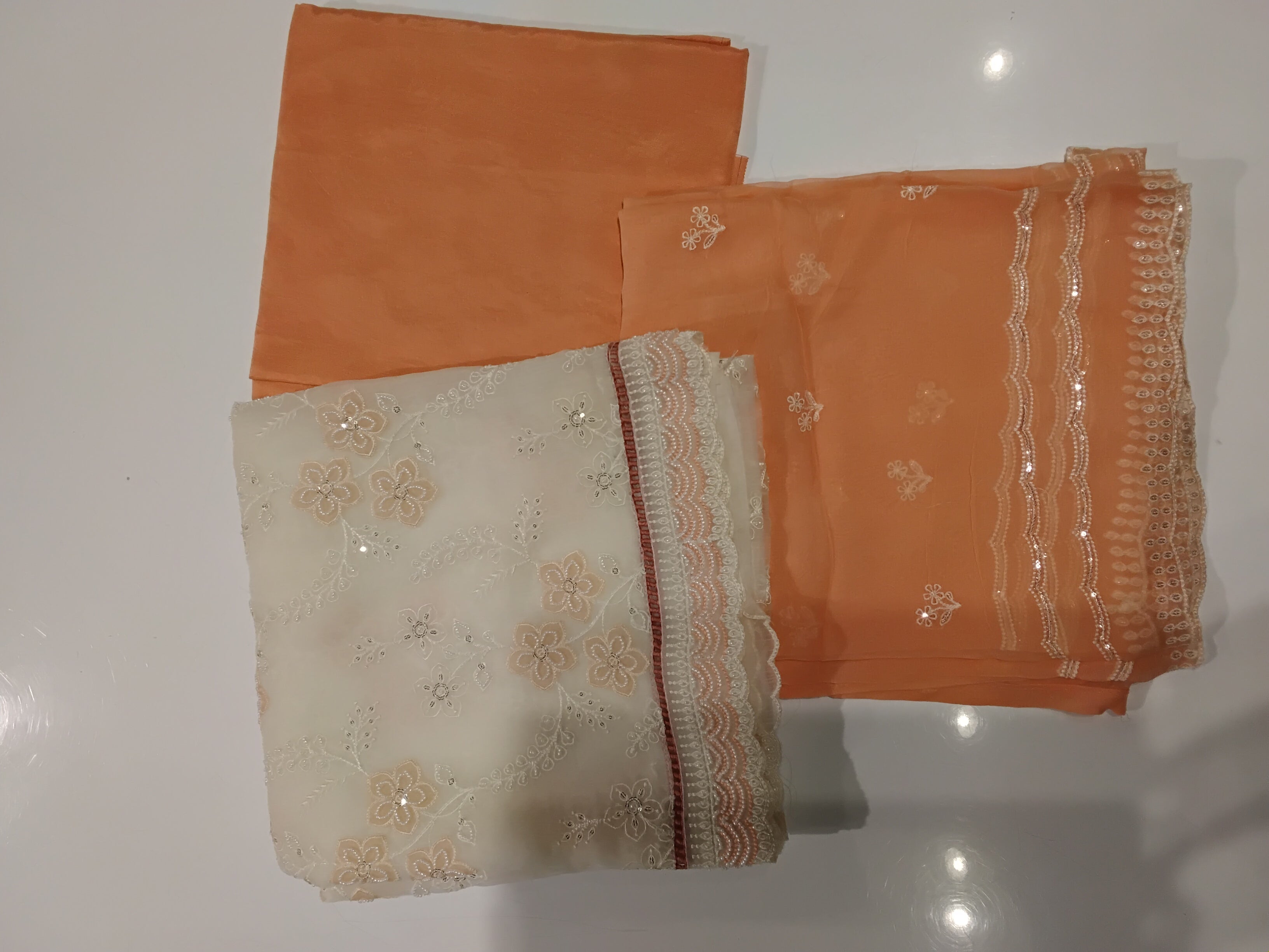 Peach & Ivory Embroidered Unstitched Suit Set