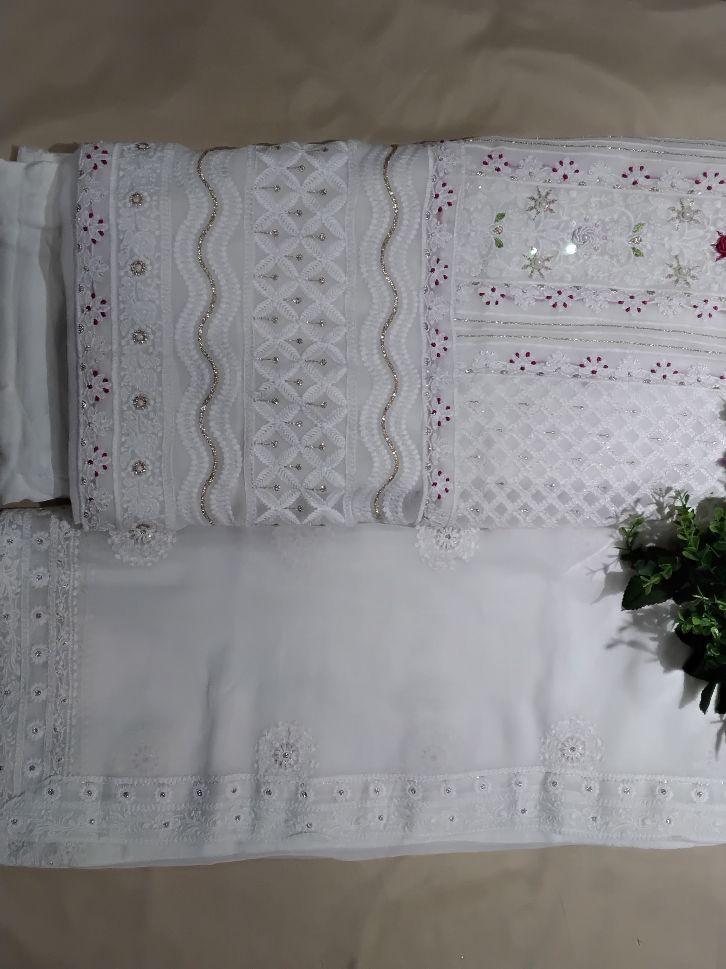 White Embroidered Unstitched Suit Set