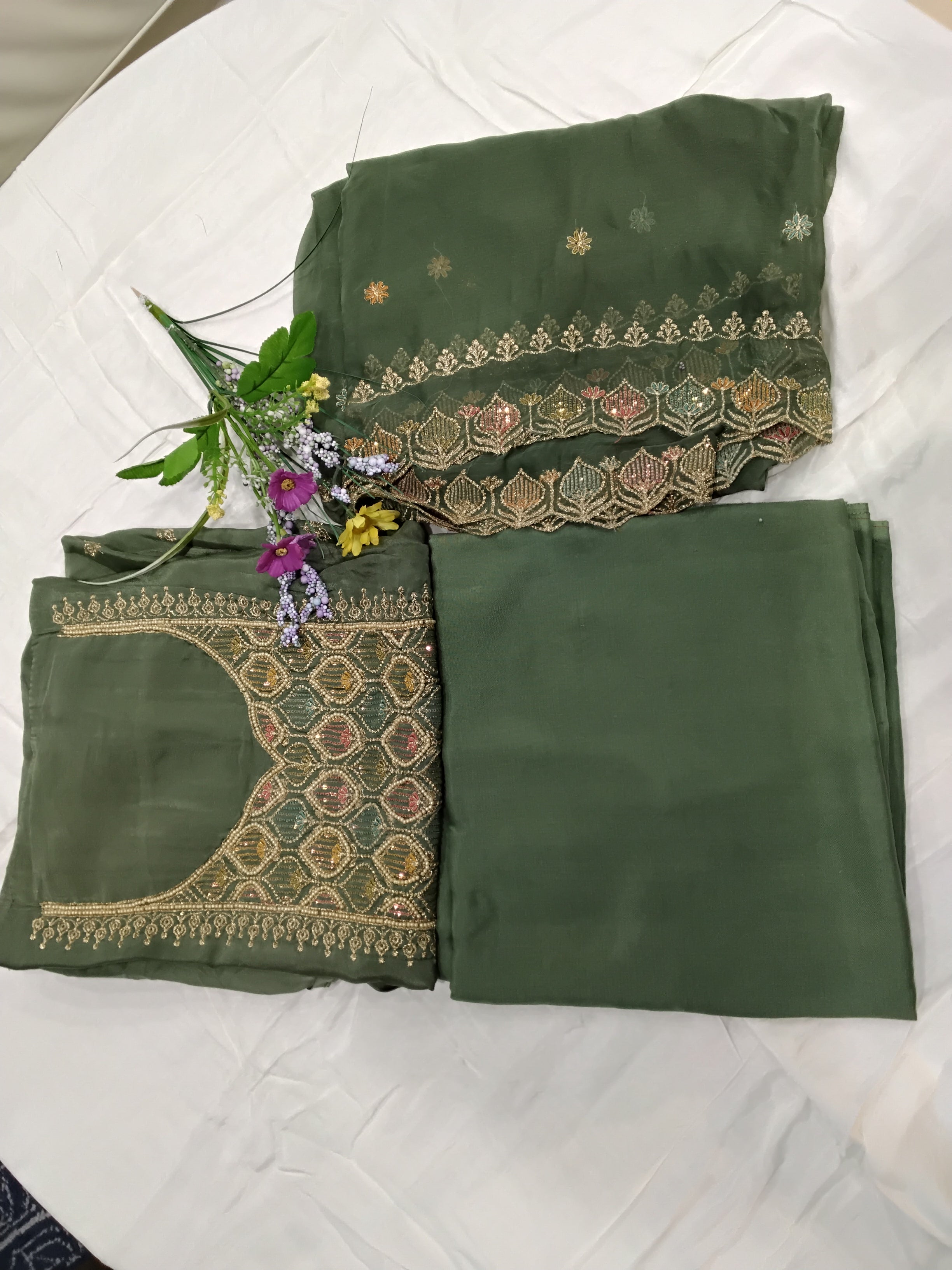 Embroidered Unstitched Suit Set – 3 Color Variants