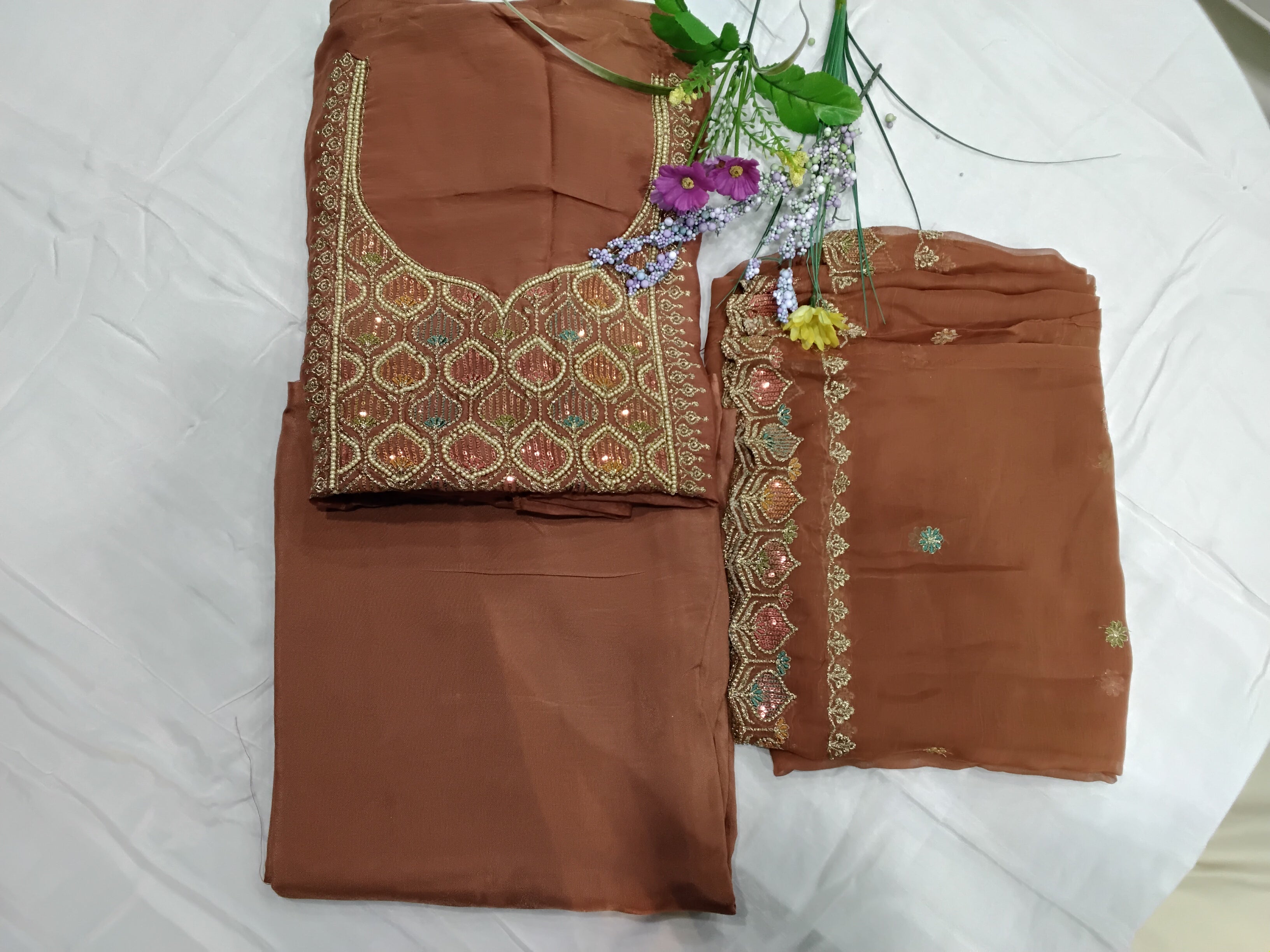 Embroidered Unstitched Suit Set – 3 Color Variants