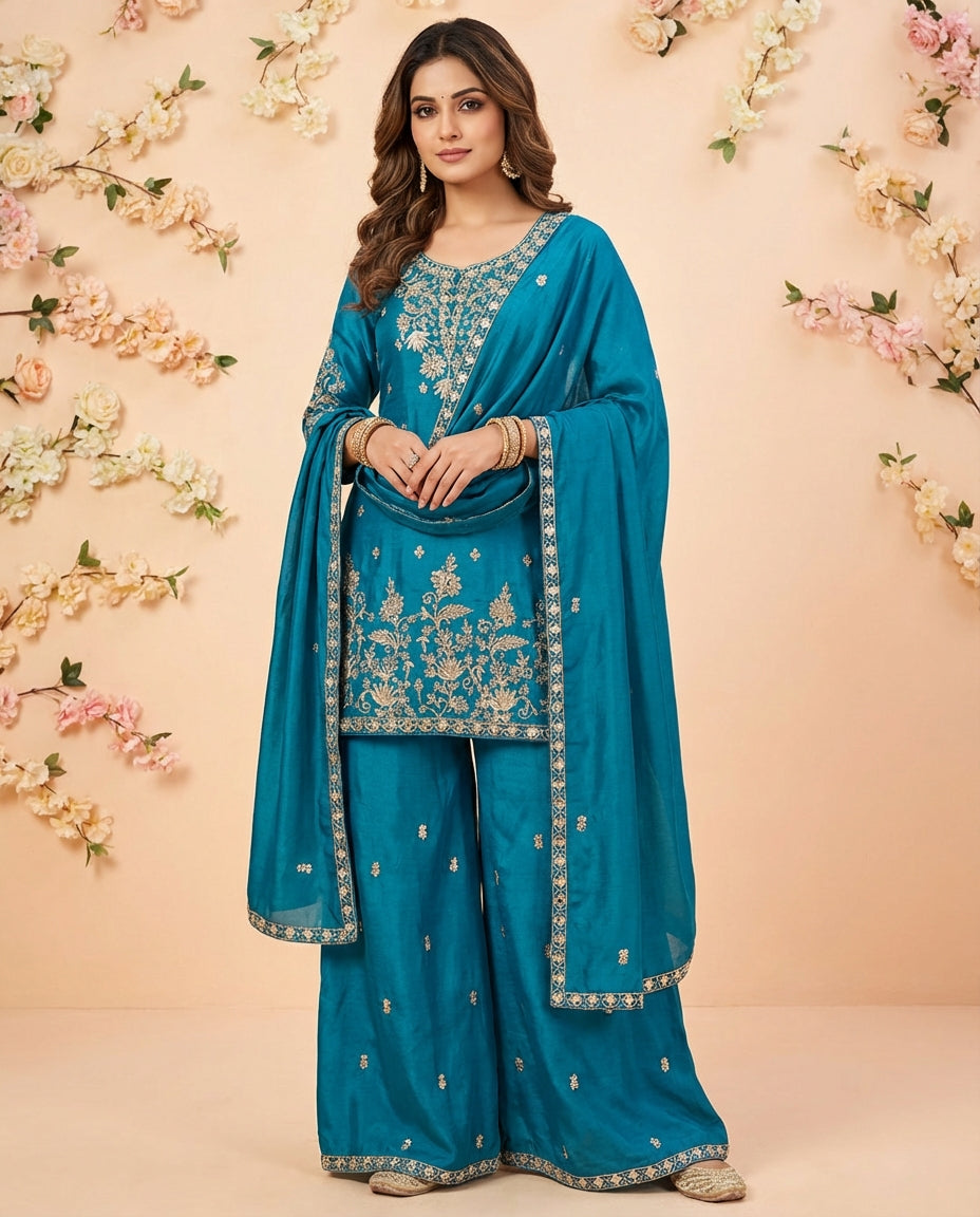 Embroidered Sharara Set with Dupatta – Magenta & Royal Purple