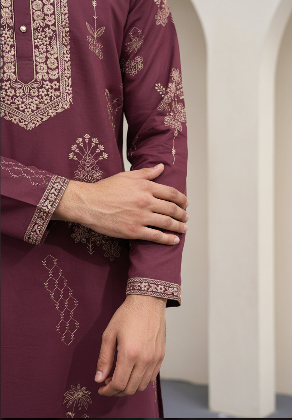 Maroon Embroidered Kurta Set