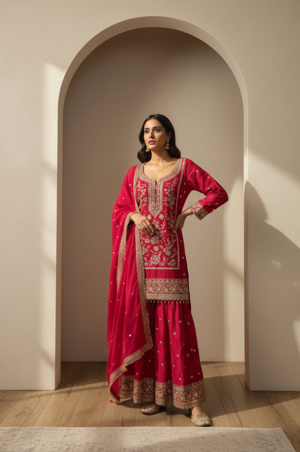 Exquisite Embroidered silk Gharara set
