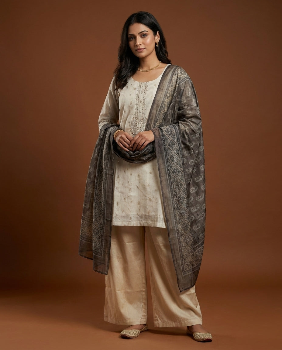 Versatile Flared Pants Suits With Printed Banarsi Dupatta