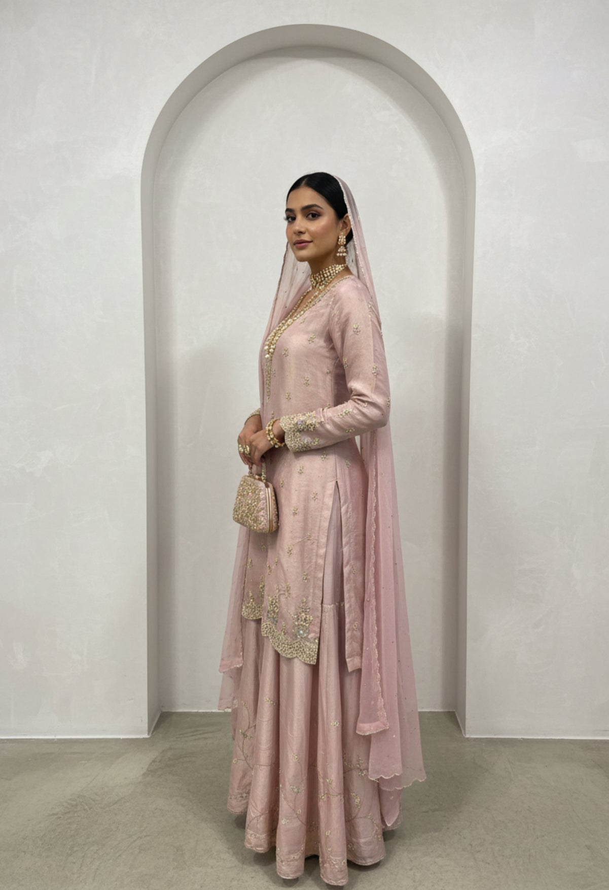 Blush Pink Embroidered Soft Shimmer Suit Set