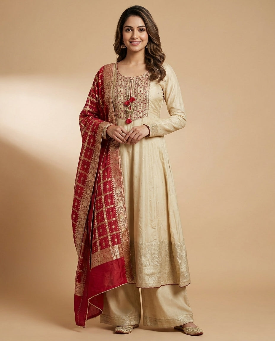 Elegant Anarkali With Bandani Dupatta