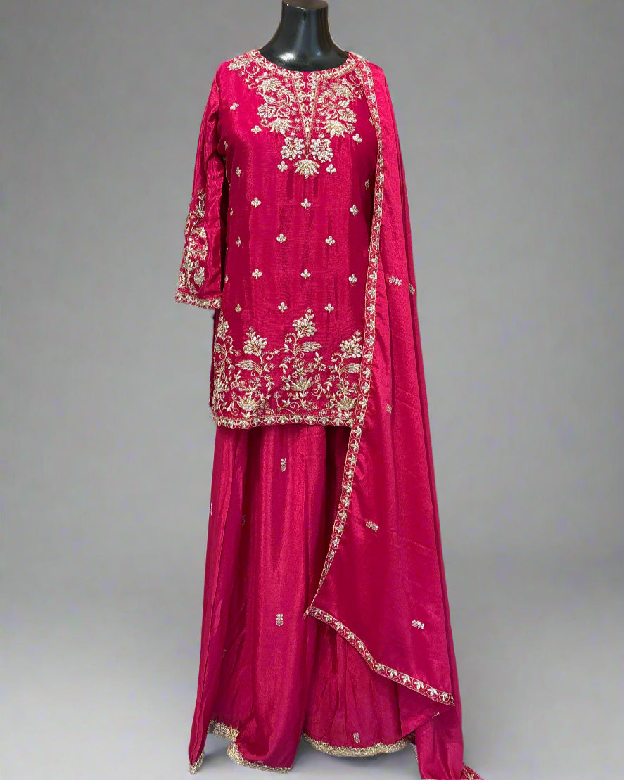 Embroidered Sharara Set with Dupatta – Magenta & Royal Purple