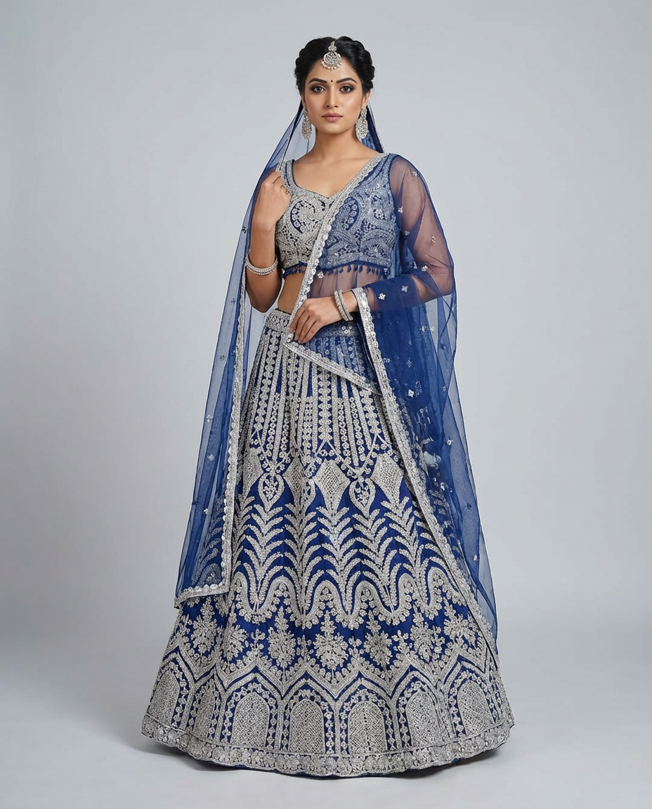 Royal Blue Embroidered Lehenga Set