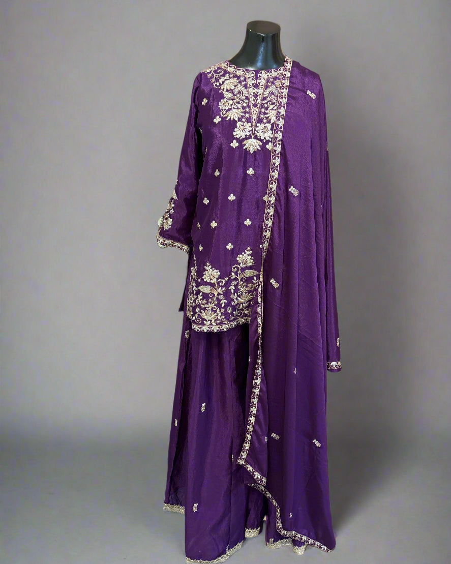 Embroidered Sharara Set with Dupatta – Magenta & Royal Purple