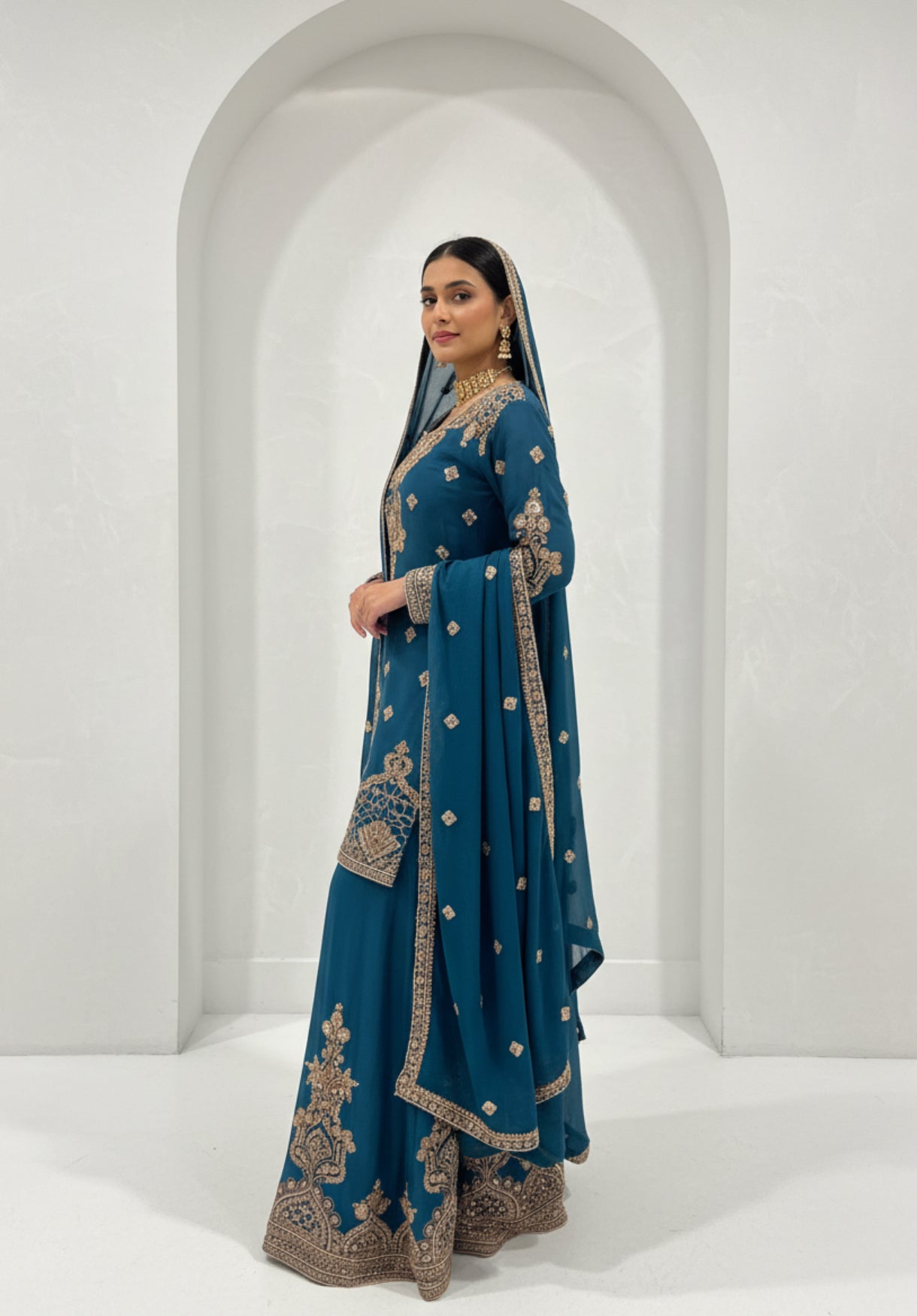 Wine Embroidered Chinnon Sharara Set