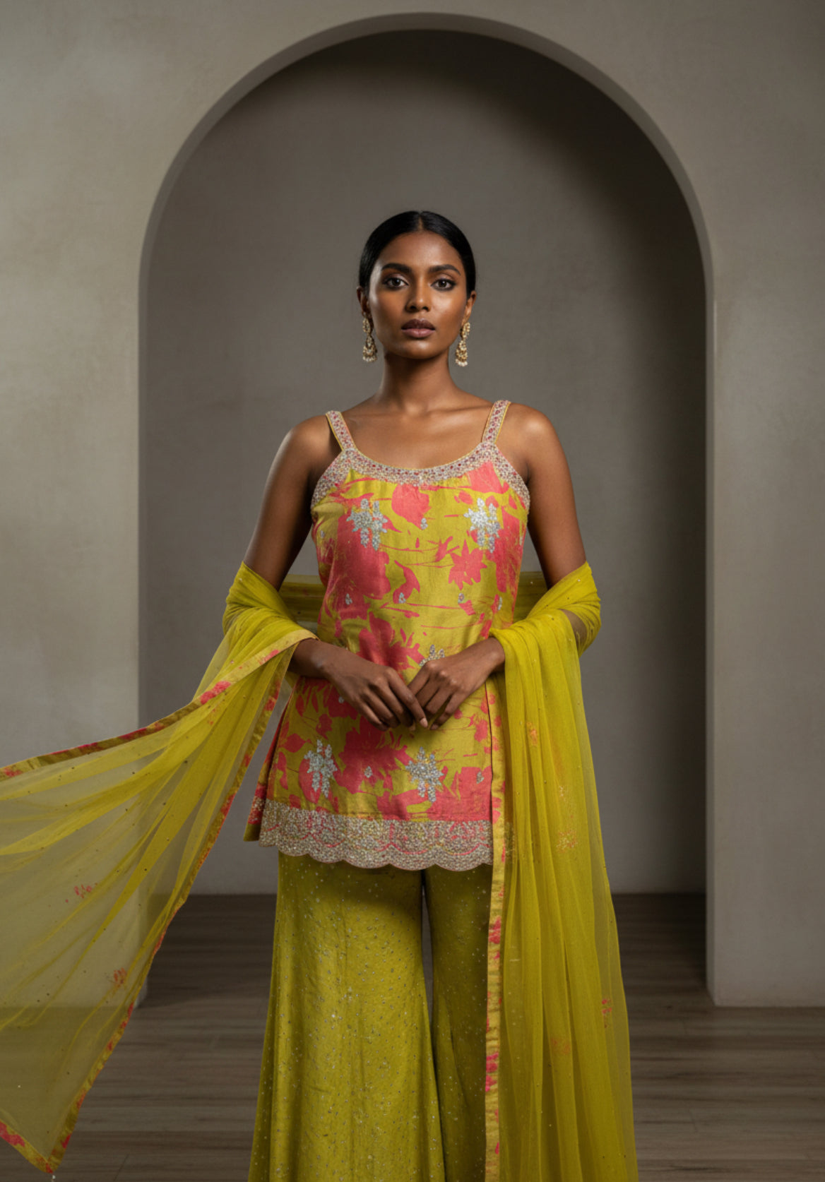Floral Sharara Set with Embellished Dupatta