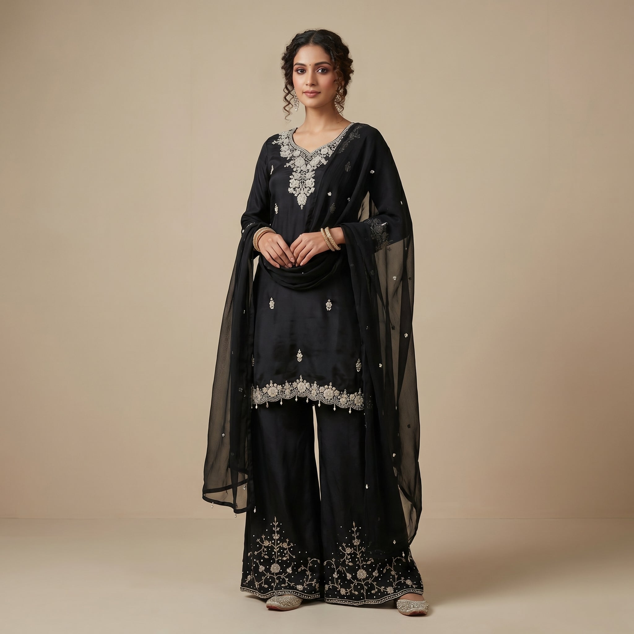 Stunning Black Flared Palazzo Suit