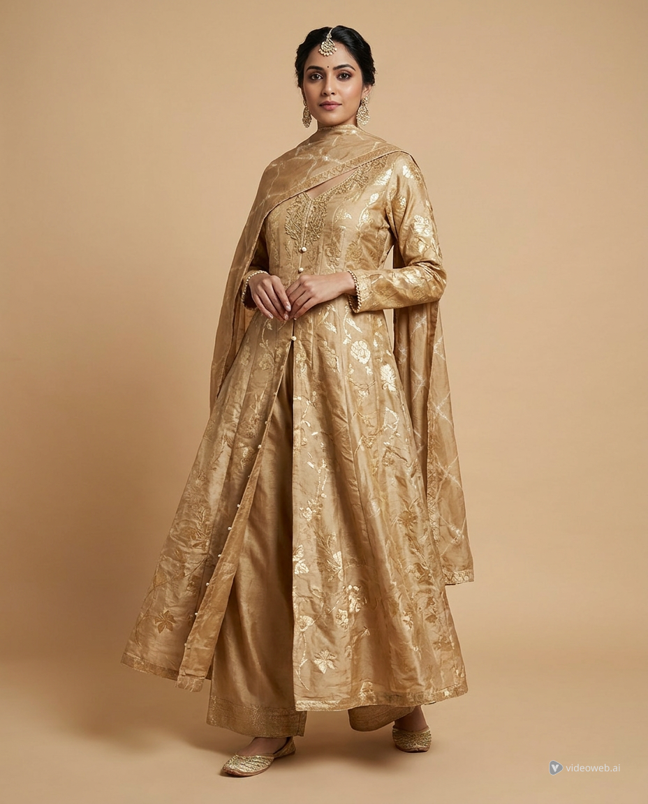 Woven Design Chanderi Silk Anarkali Suit With Dupatta In Pink And Gold