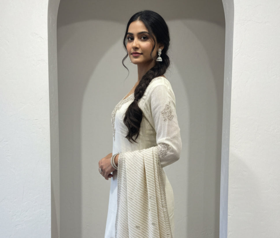 Ivory embroidered Sharara Set