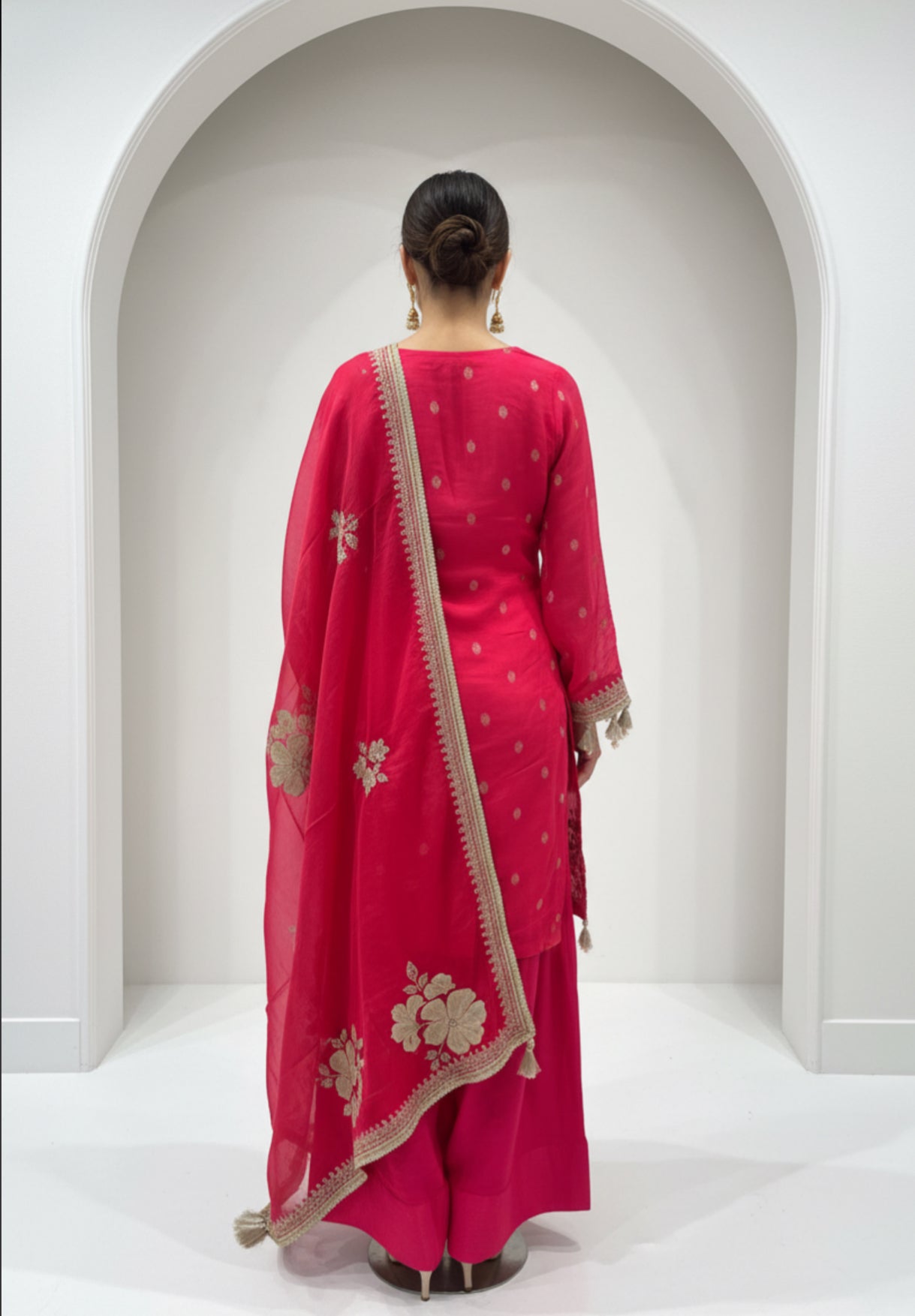 Fuchsia Pink/ Blue Embroidered Silk Suit Set
