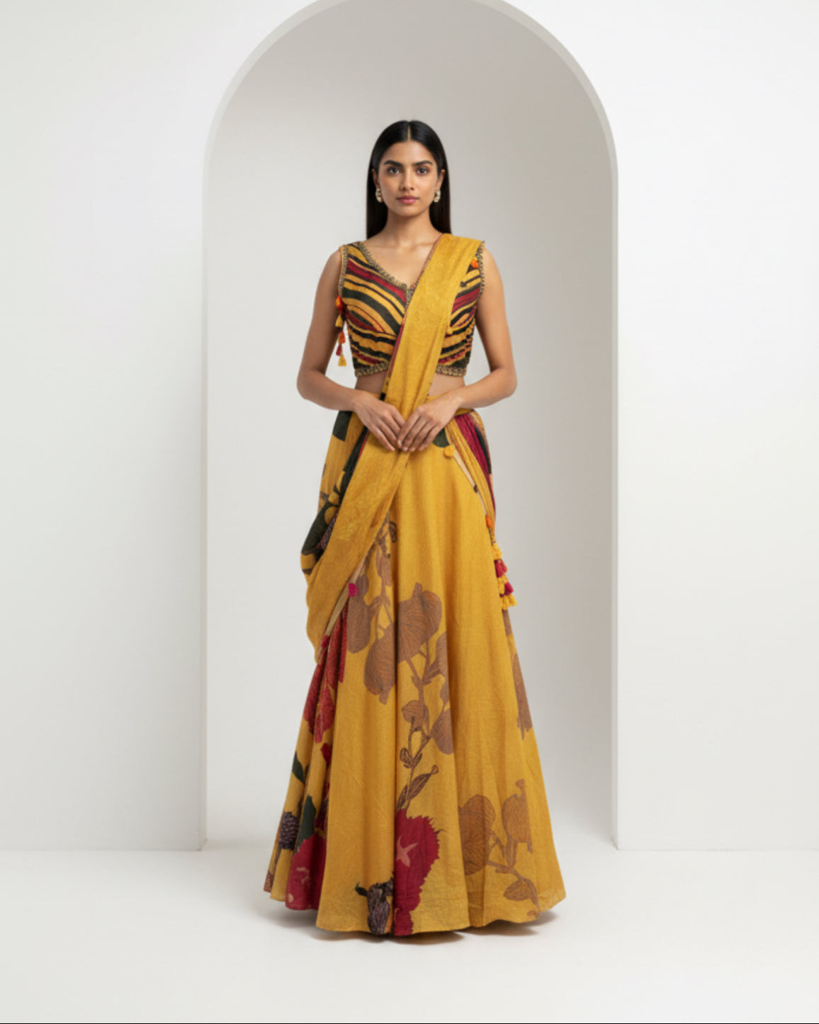Yellow Multi Printed Saree