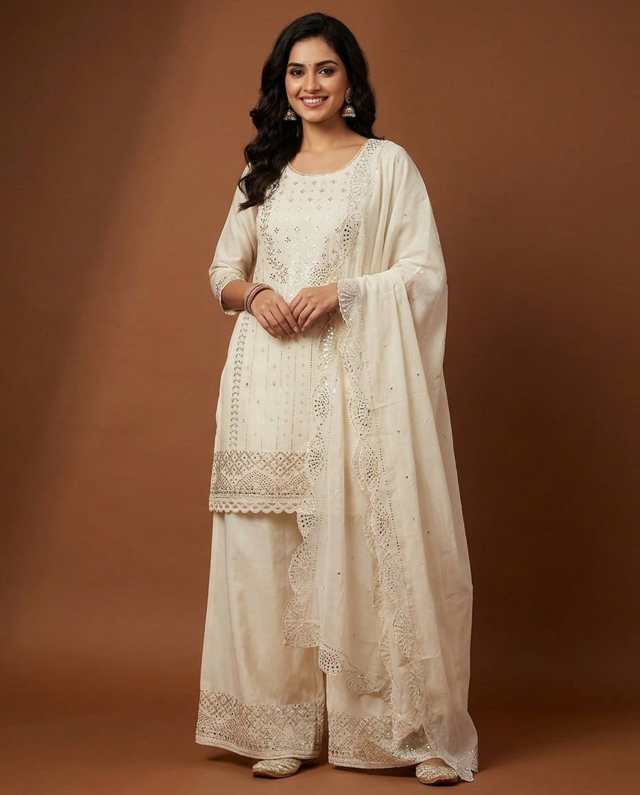 Versatile Flared Pants Suits With Printed Banarsi Dupatta