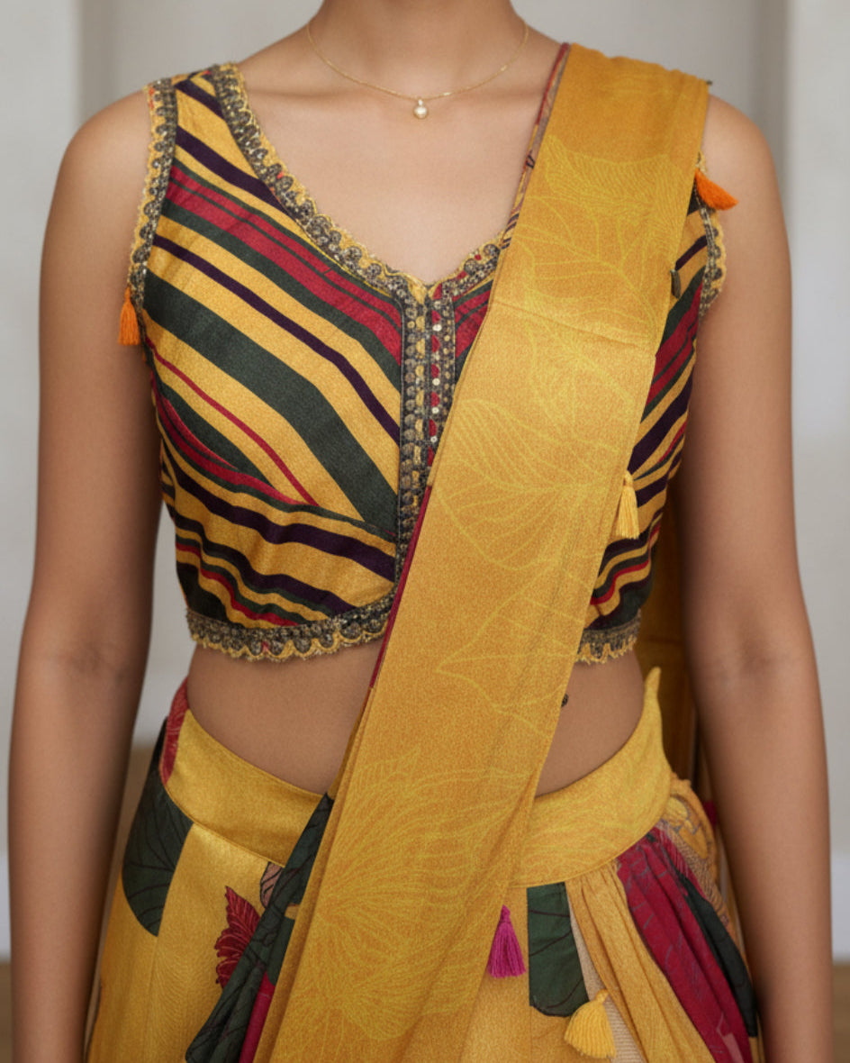 Yellow Multi Printed Saree