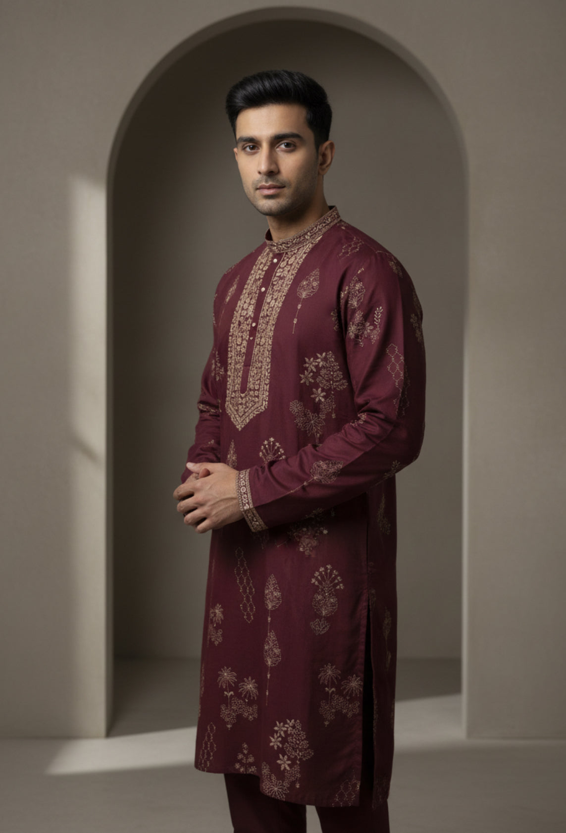 Maroon Embroidered Kurta Set