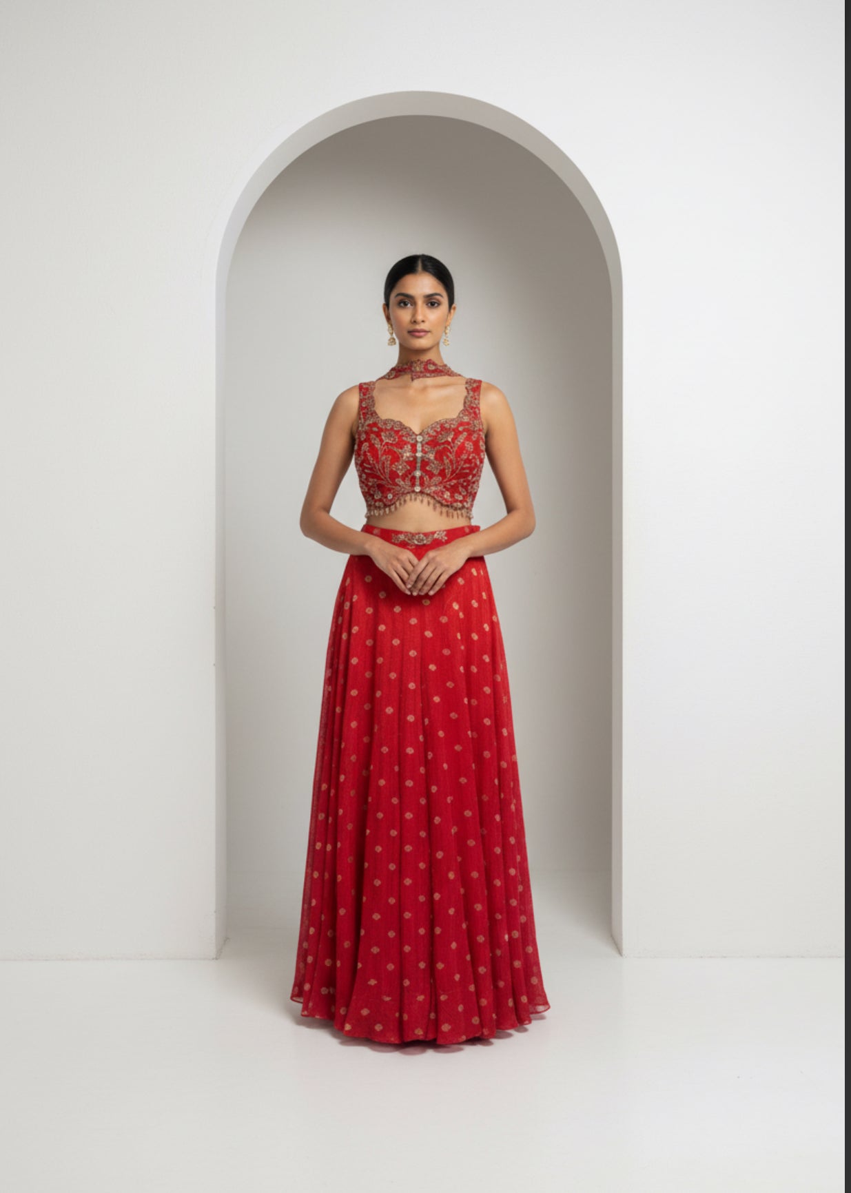 Red Embroidered Lehenga Set