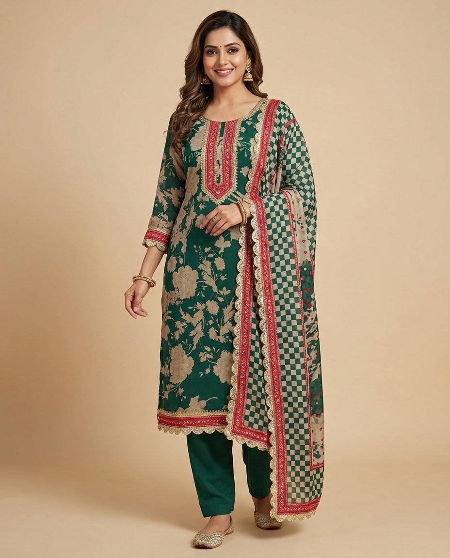 Unstitched Suit Fabric with Embellished Borders – Premium Festive Collection