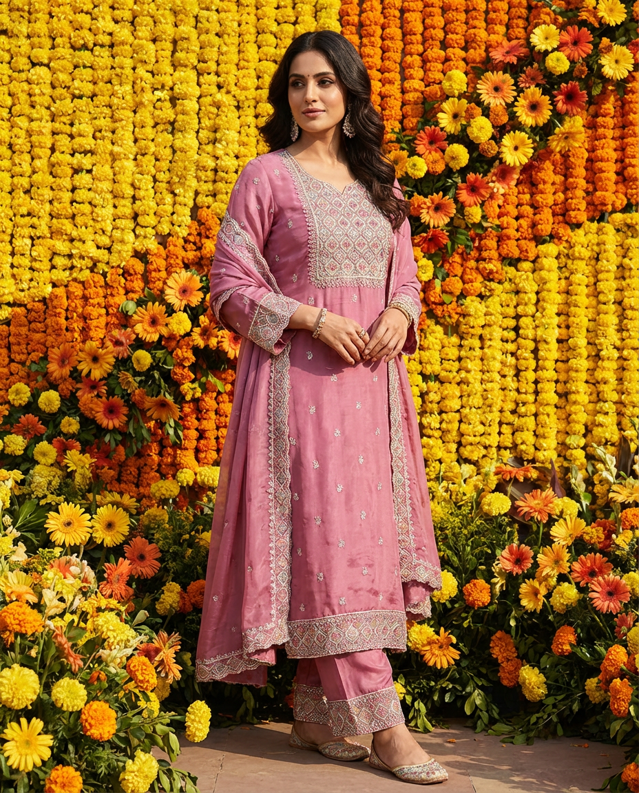 Embroidered Unstitched Suit Set – 3 Color Variants