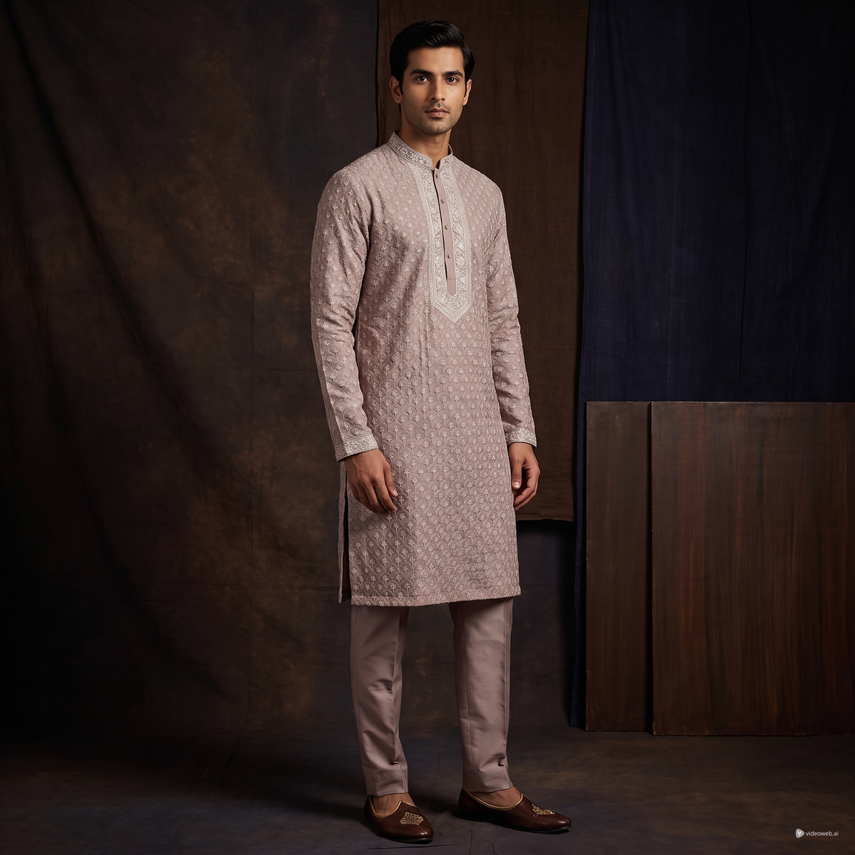 Light Grey/ Lilac Printed Kurta Set