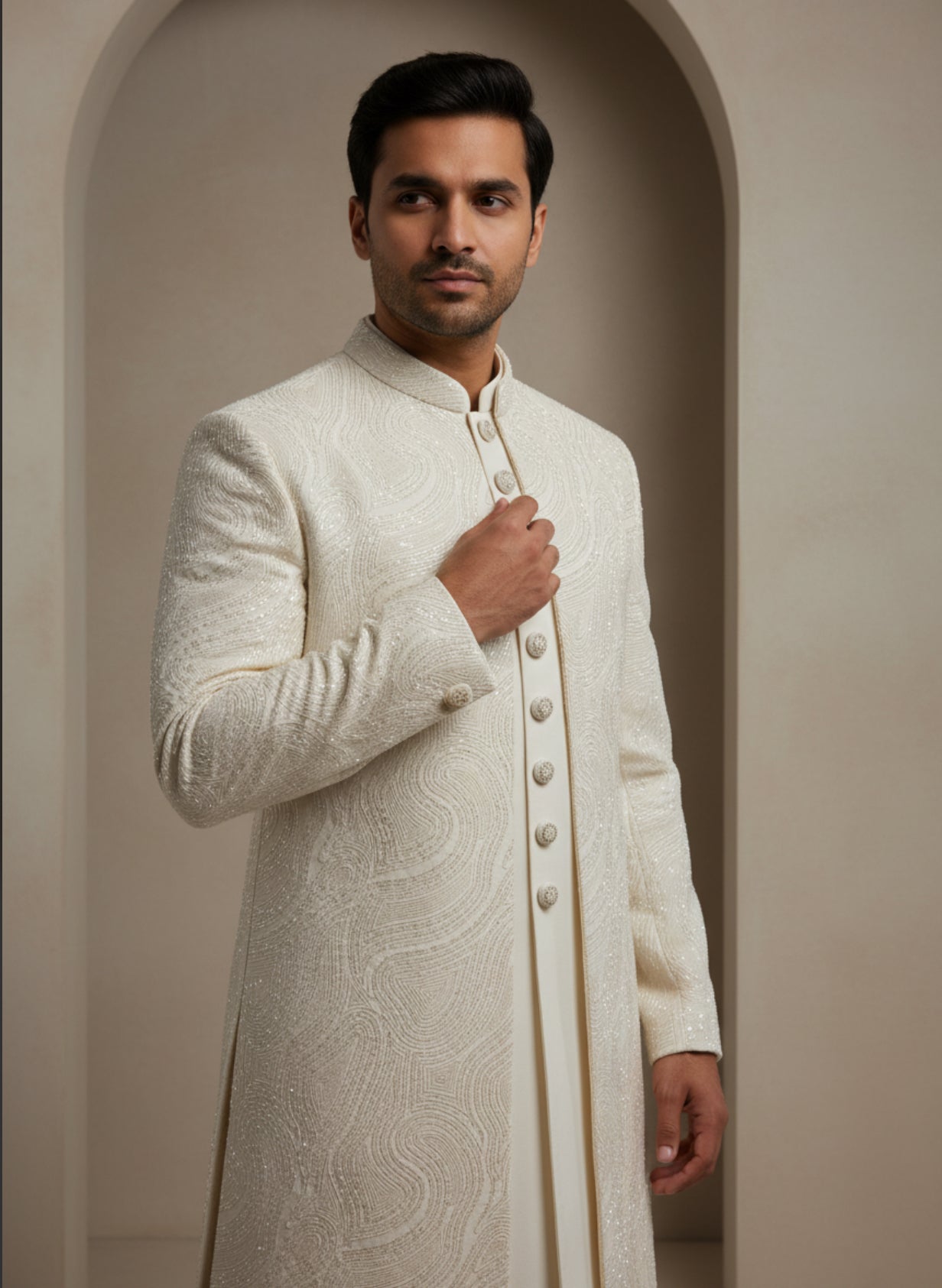Ivory Embroidered Sherwani
