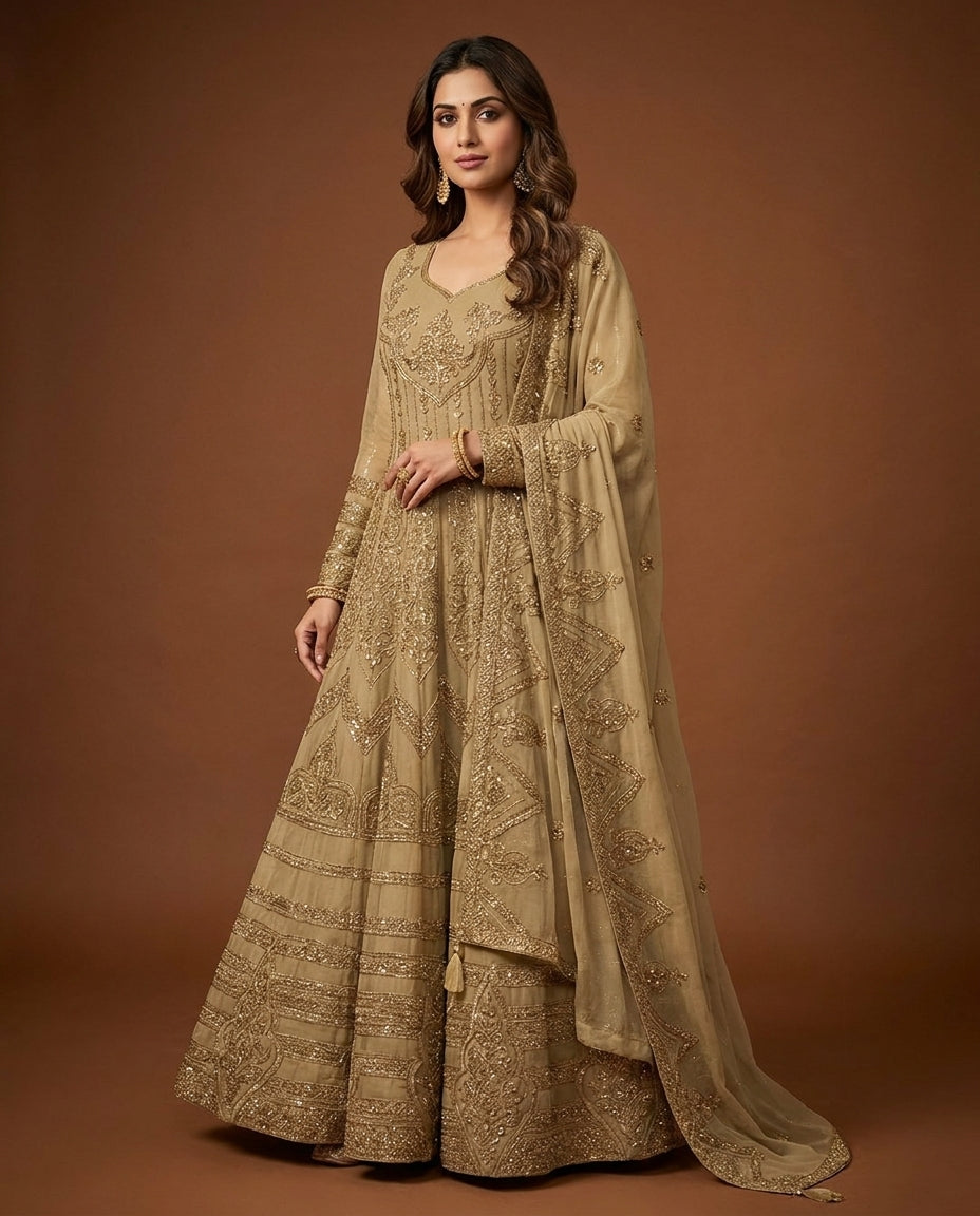 Long Anarkali Gown with hand embroidery