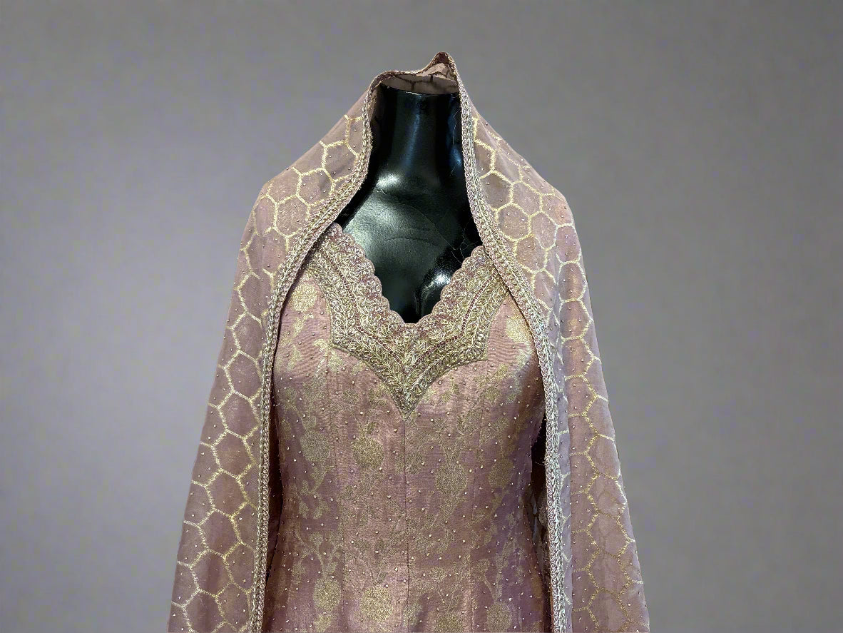 Sage Green/ Pink Embroidered Anarkali Set with Dupatta