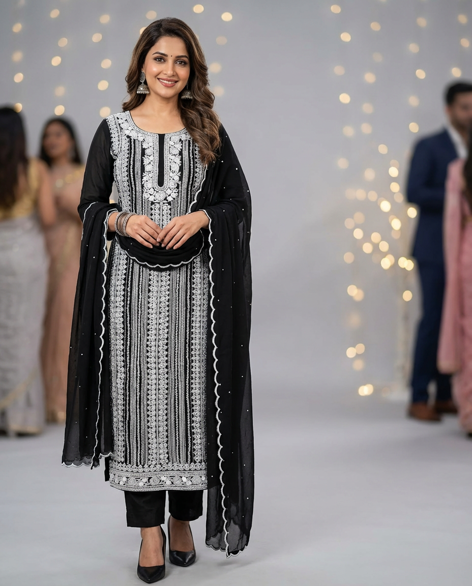 Black with White unstitched suit