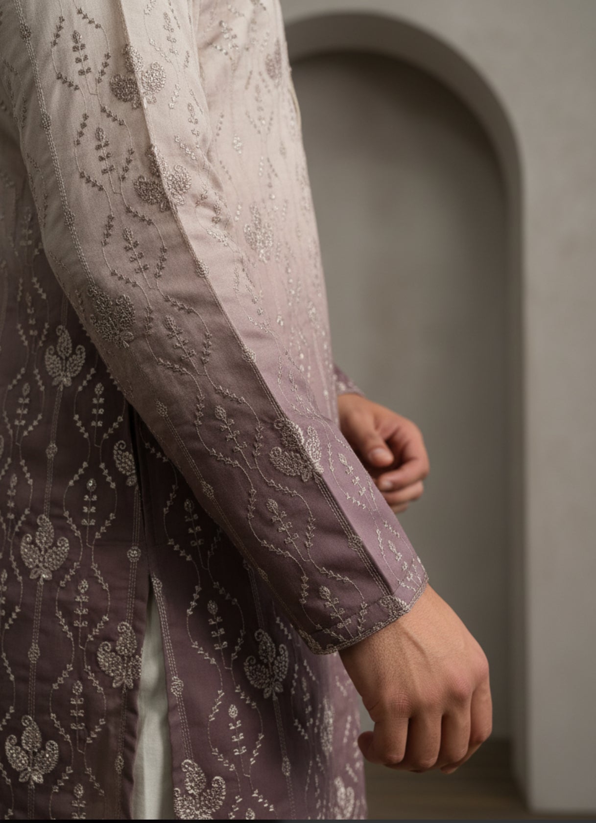 Mauve Ombré Embroidered Kurta for Men