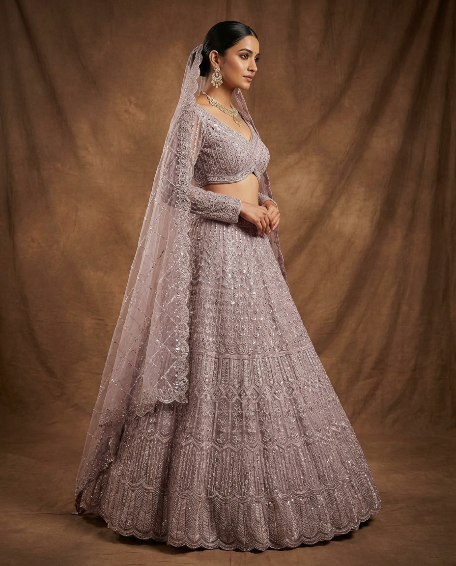 Dusty Mauve Embroidered Lehenga Set