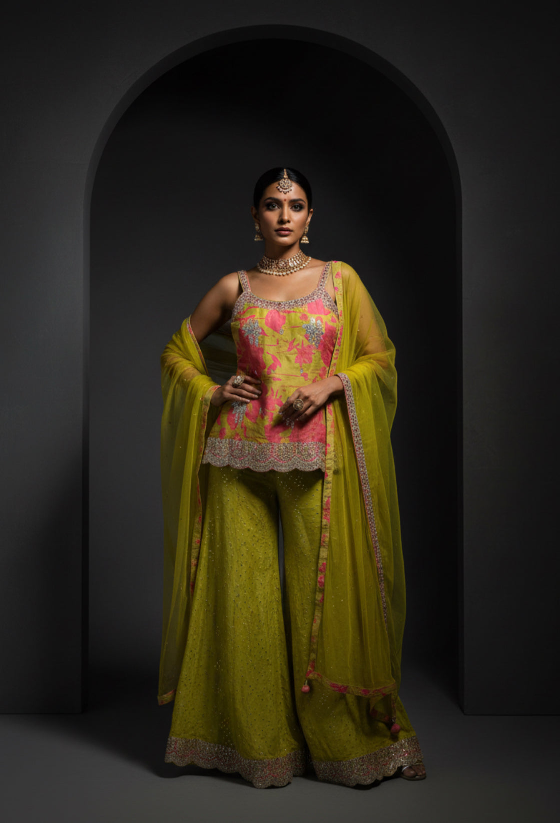Floral Sharara Set with Embellished Dupatta