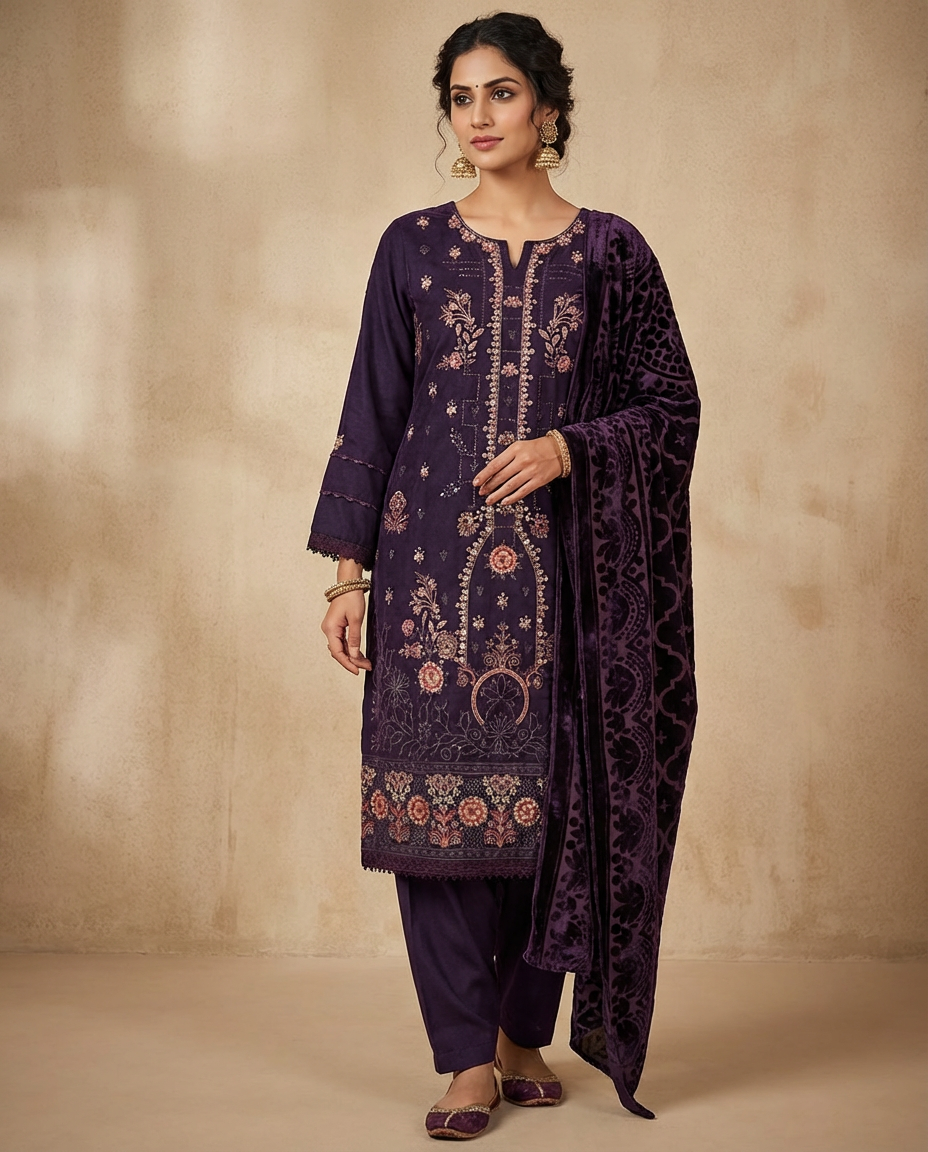 Velvet Embroidered 3-Piece Suit – black Elegance