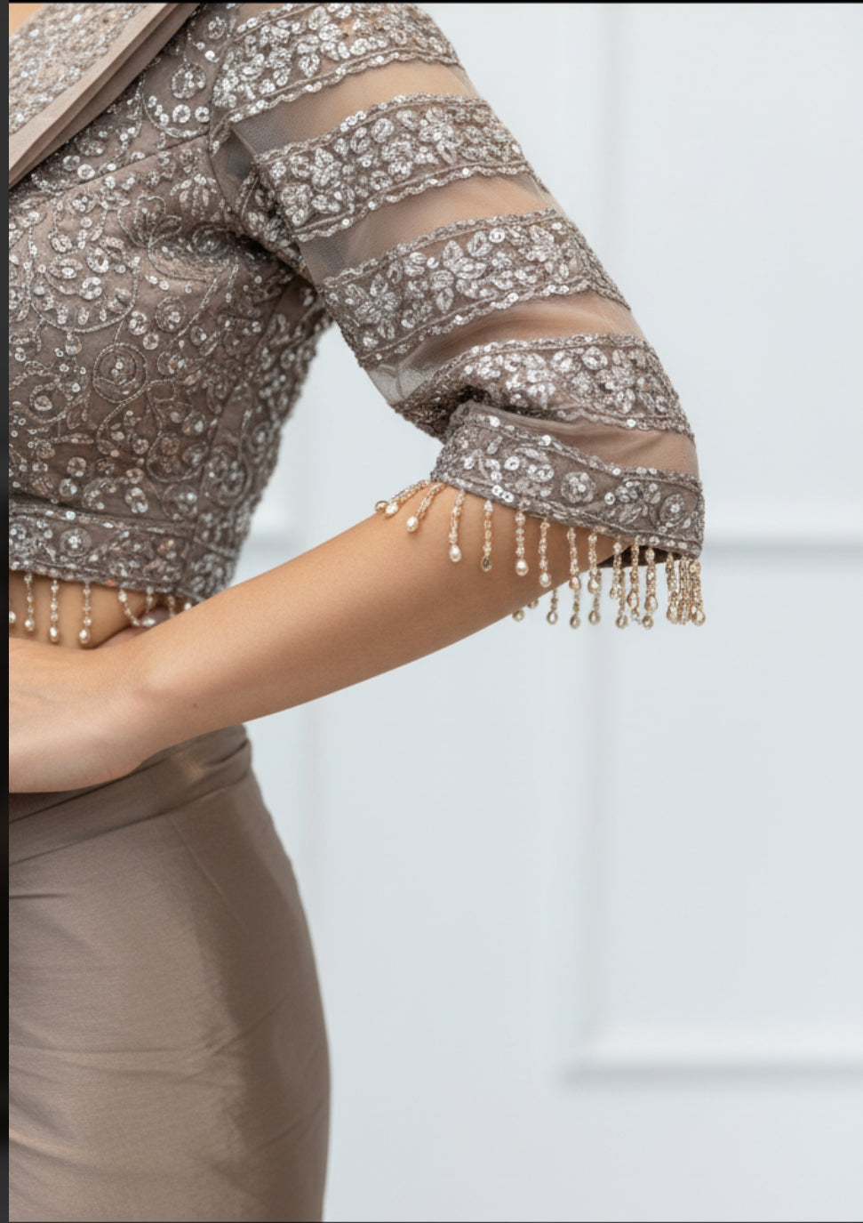 Champagne Bronze Drape Saree Set