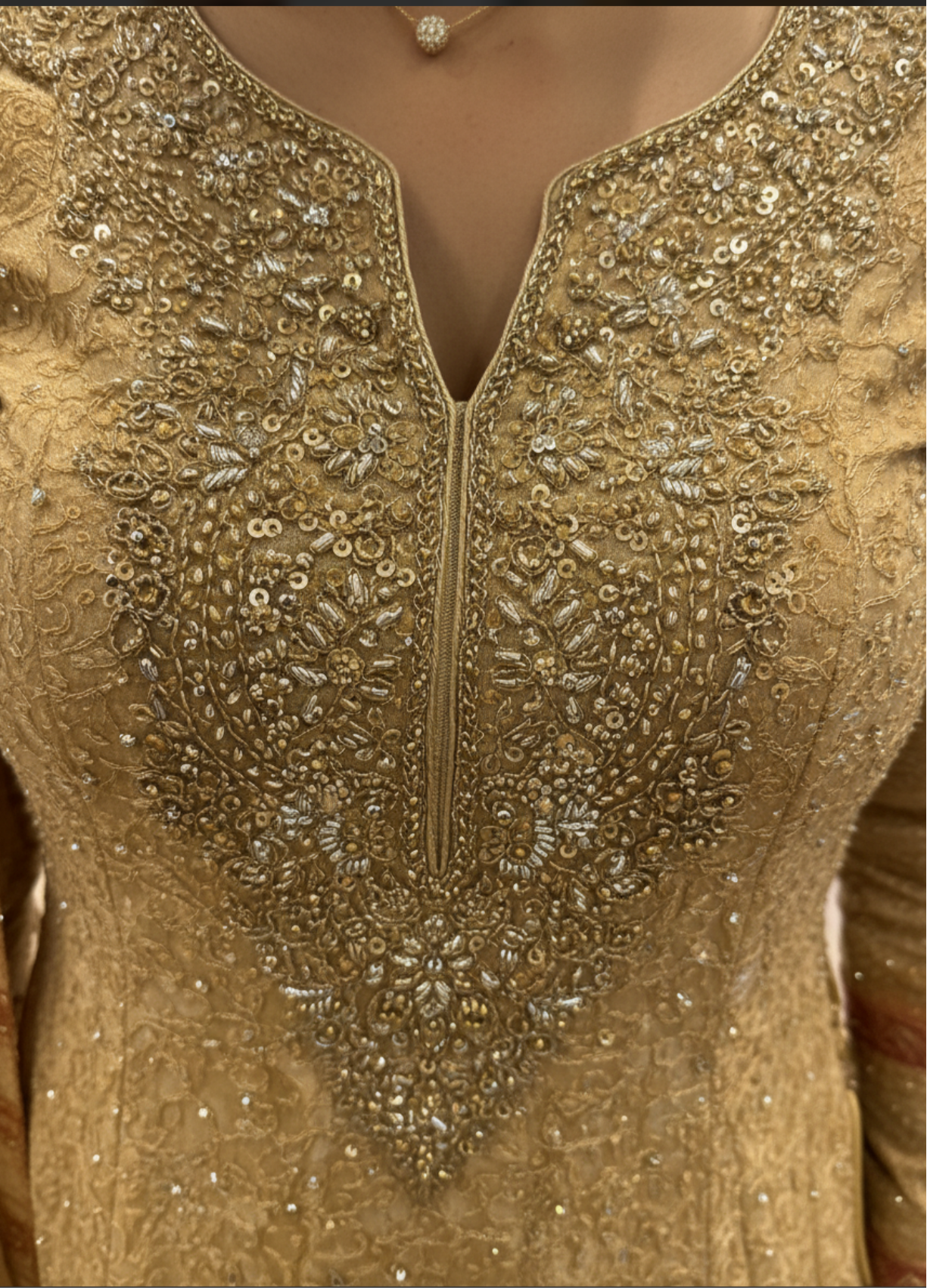 Golden Embroidered Kurta with Printed Sharara & Dupatta