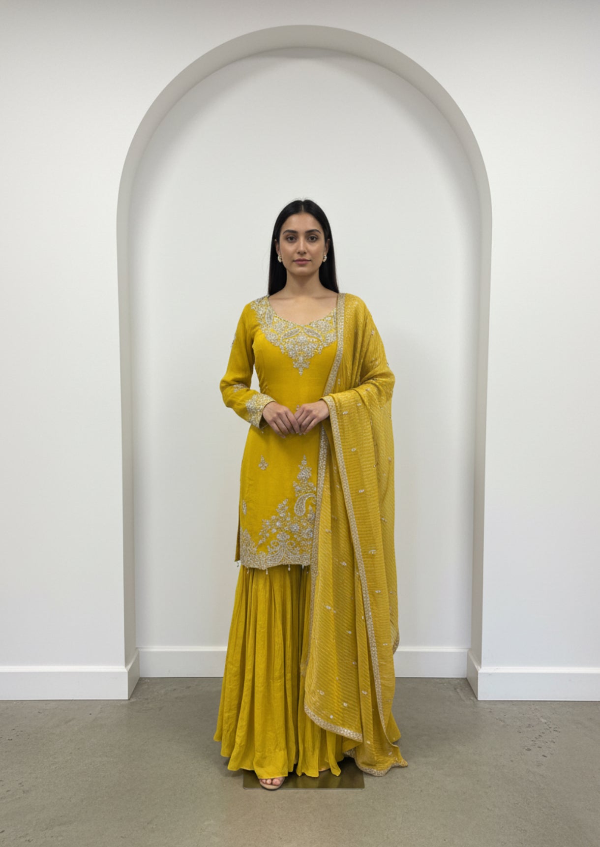 Mustard Yellow Embroidered Sharara Set