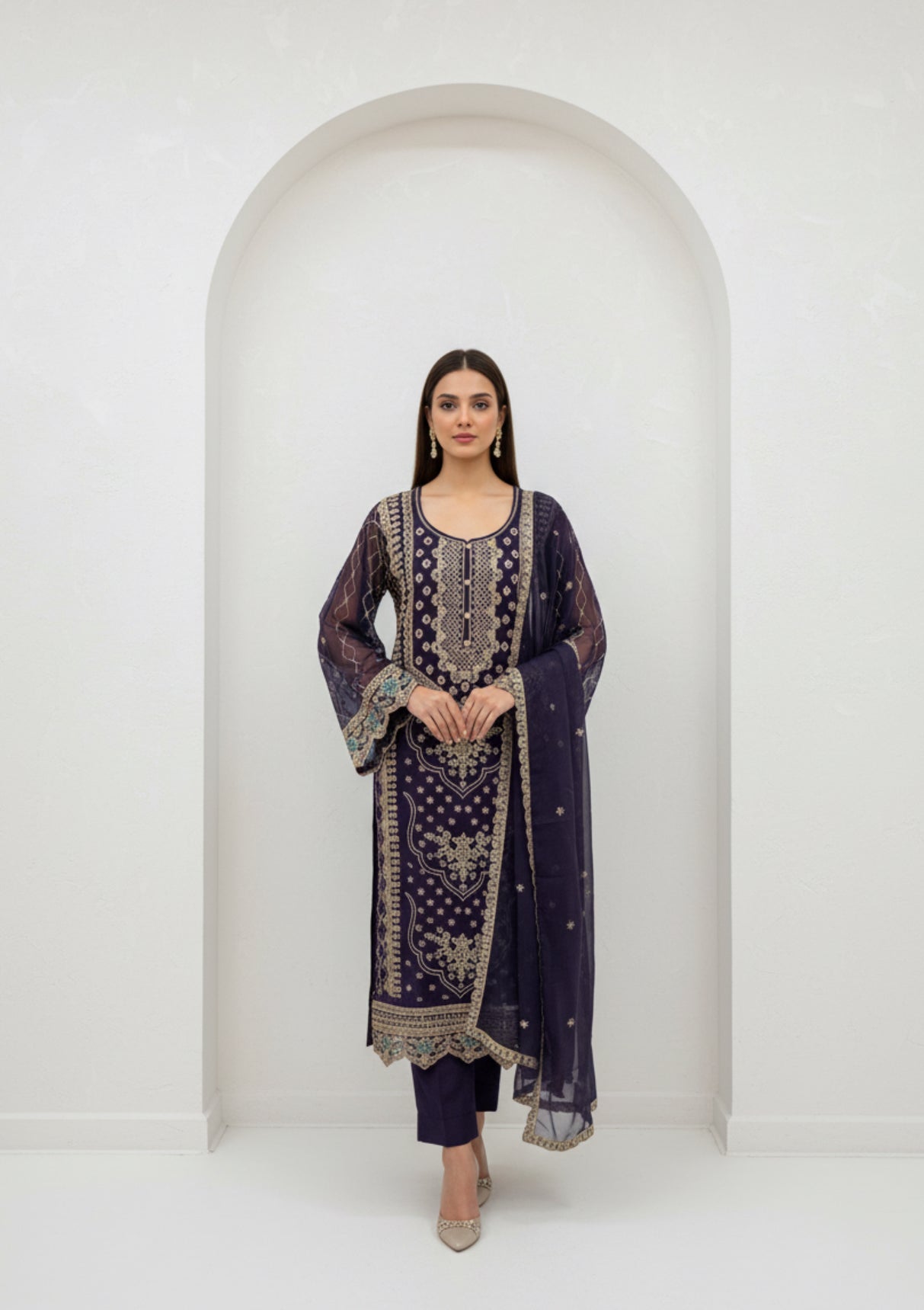 Zari  Embroidered Georgette Suit Set