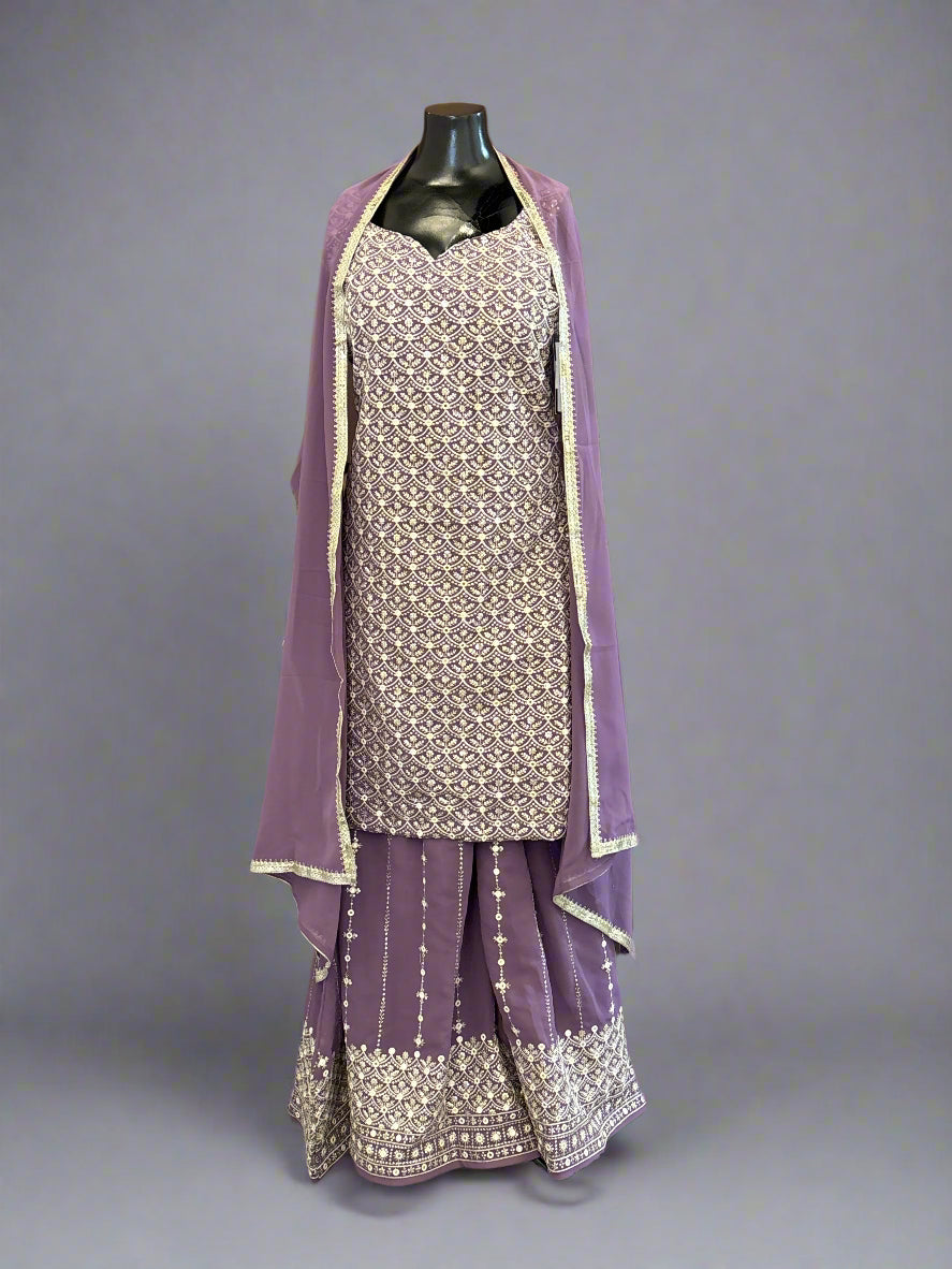 Lavender Embroidered Palazzo Set with Dupatta