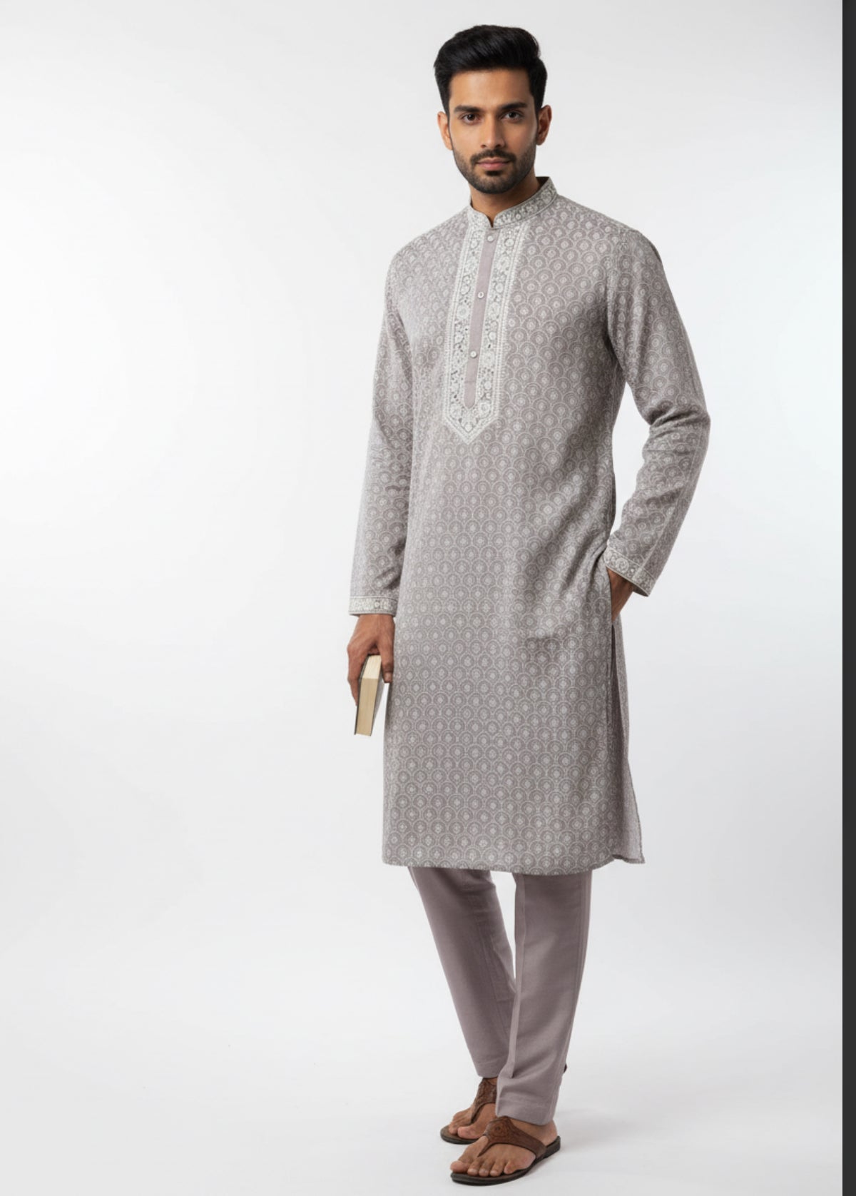 Light Grey/ Lilac Printed Kurta Set