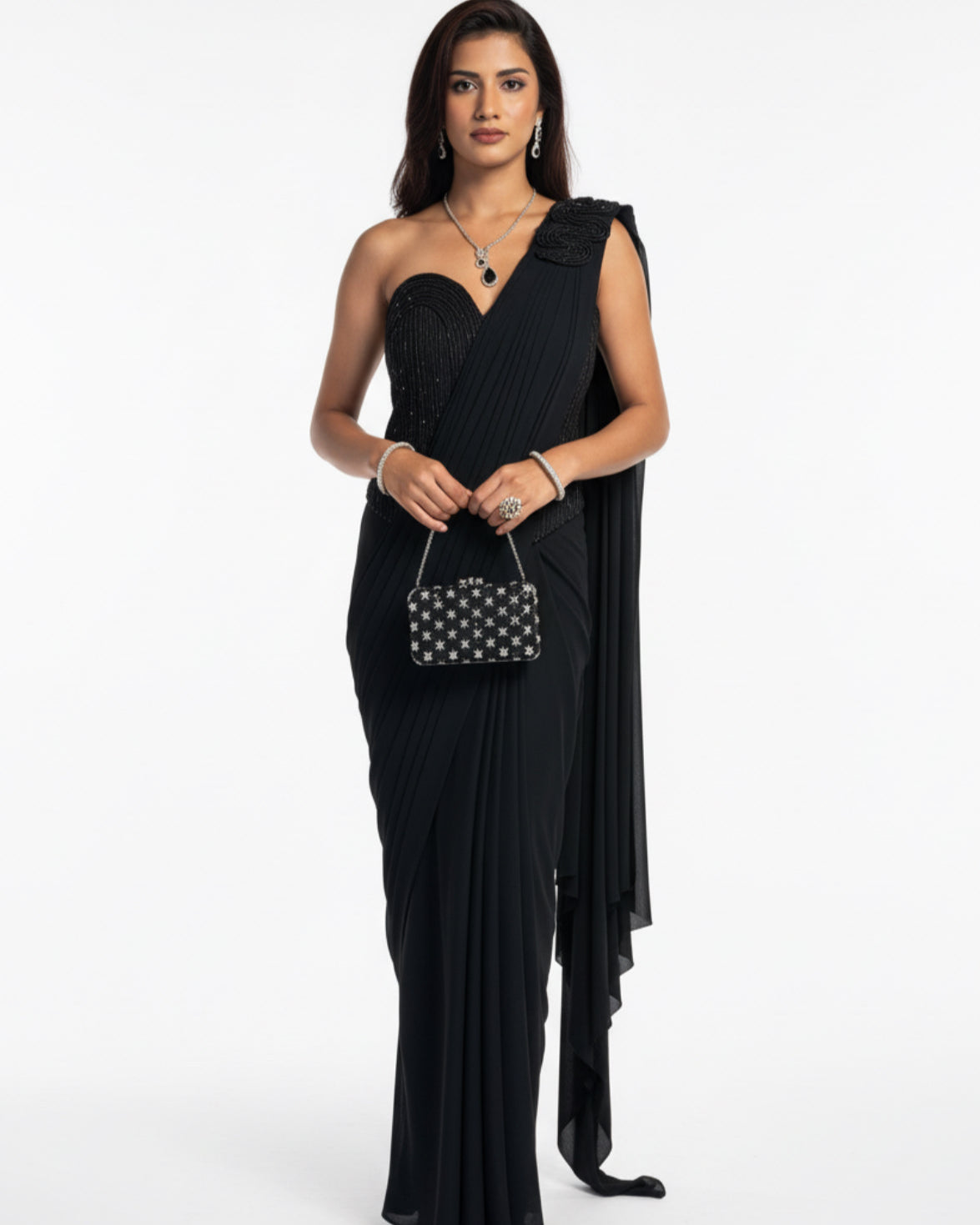 Black Drape Saree with Corset style blouse