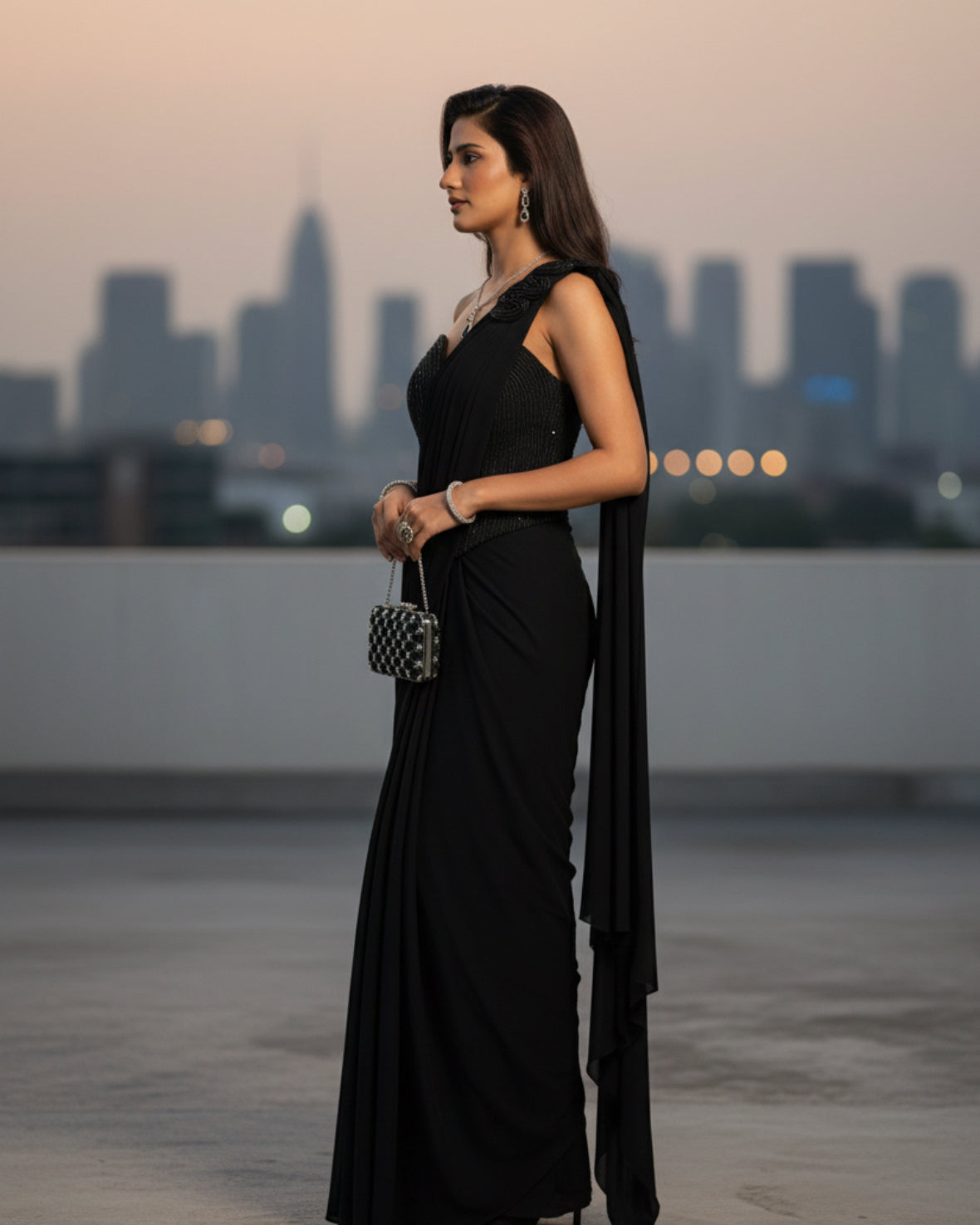 Black Drape Saree with Corset style blouse