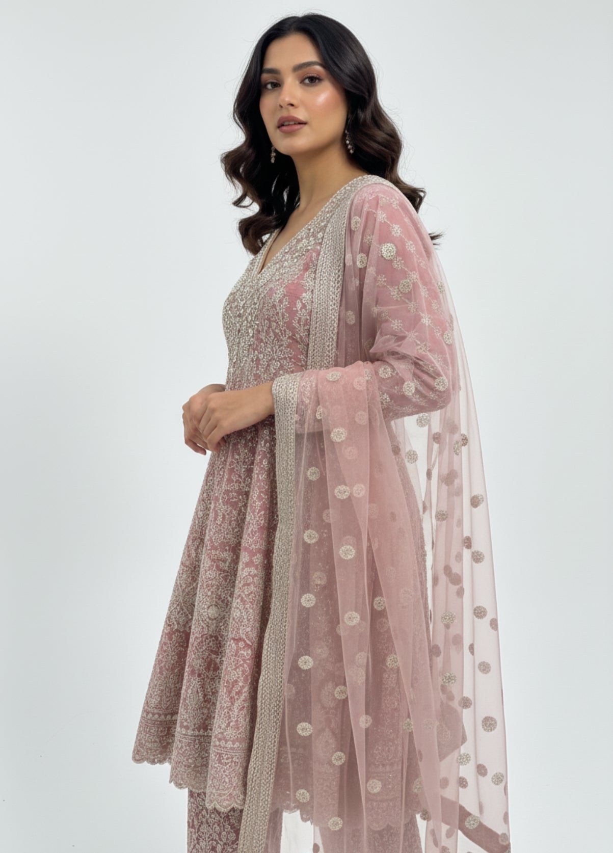 Peach Embroidered Kali Style Pant Set