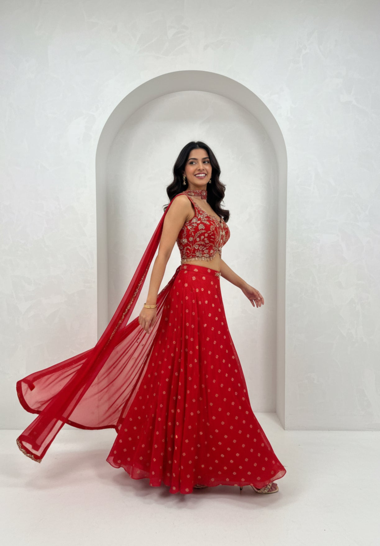 Red Embroidered Lehenga Set